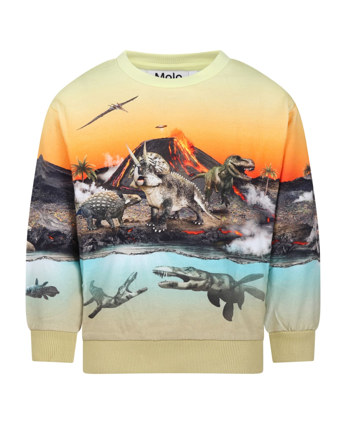 Molo Orange Sweatshirt For Boy With Dinosaur Print - Multicolor