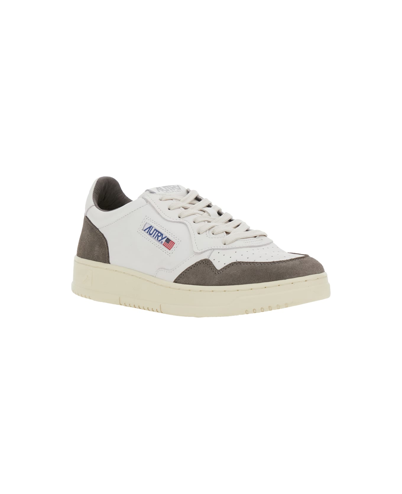 Autry 'medalist Low' White Low Top Sneakers With Side Logo Detail In Leather And Suede Man - White