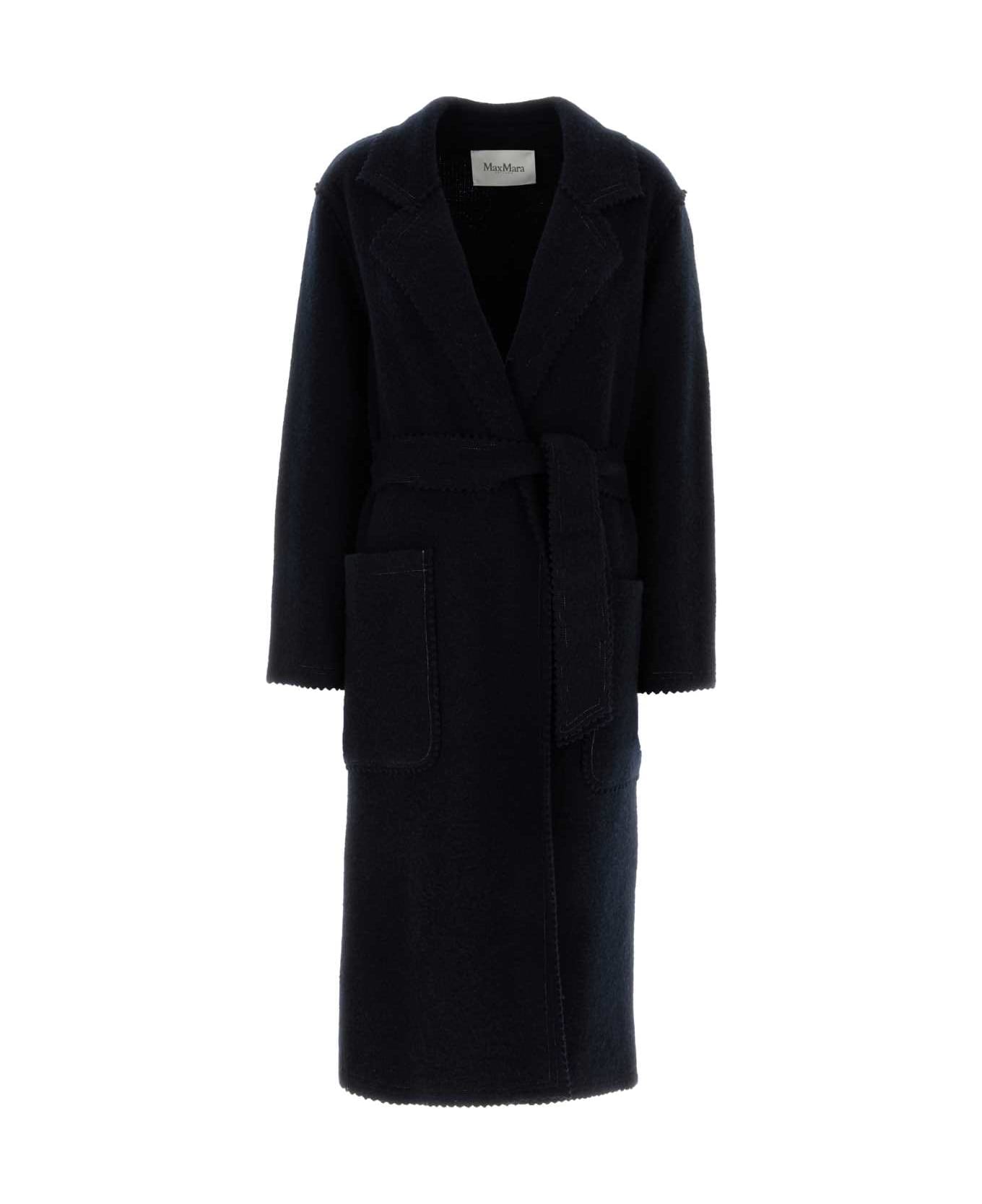 Max Mara Dark Blue Wool Blend Jene Coat - Blue