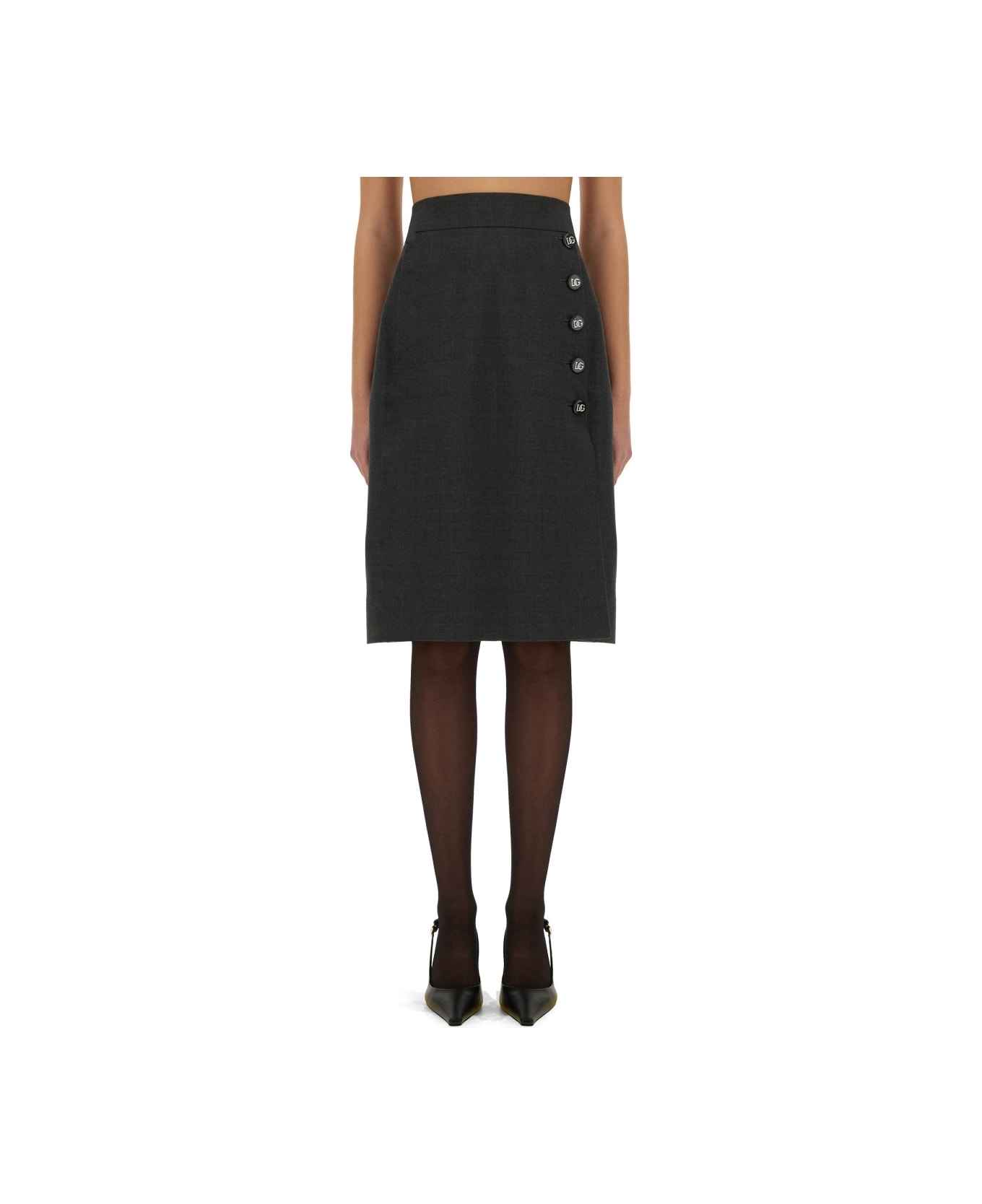 Dolce 
Gabbana Wool Midi Skirt - GREY