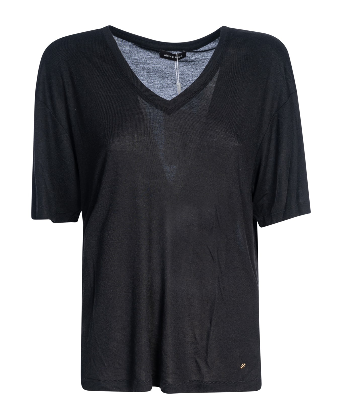 Anine Bing V-neck T-shirt - Black Tシャツ