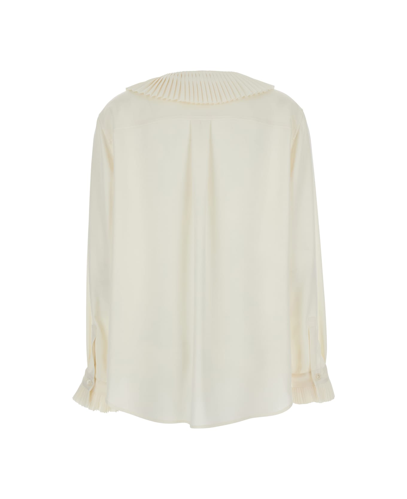 Philosophy di Lorenzo Serafini White Oversized Shirt With Ruffles On Collar And Cuffs In Tech Fabric Woman - Cream