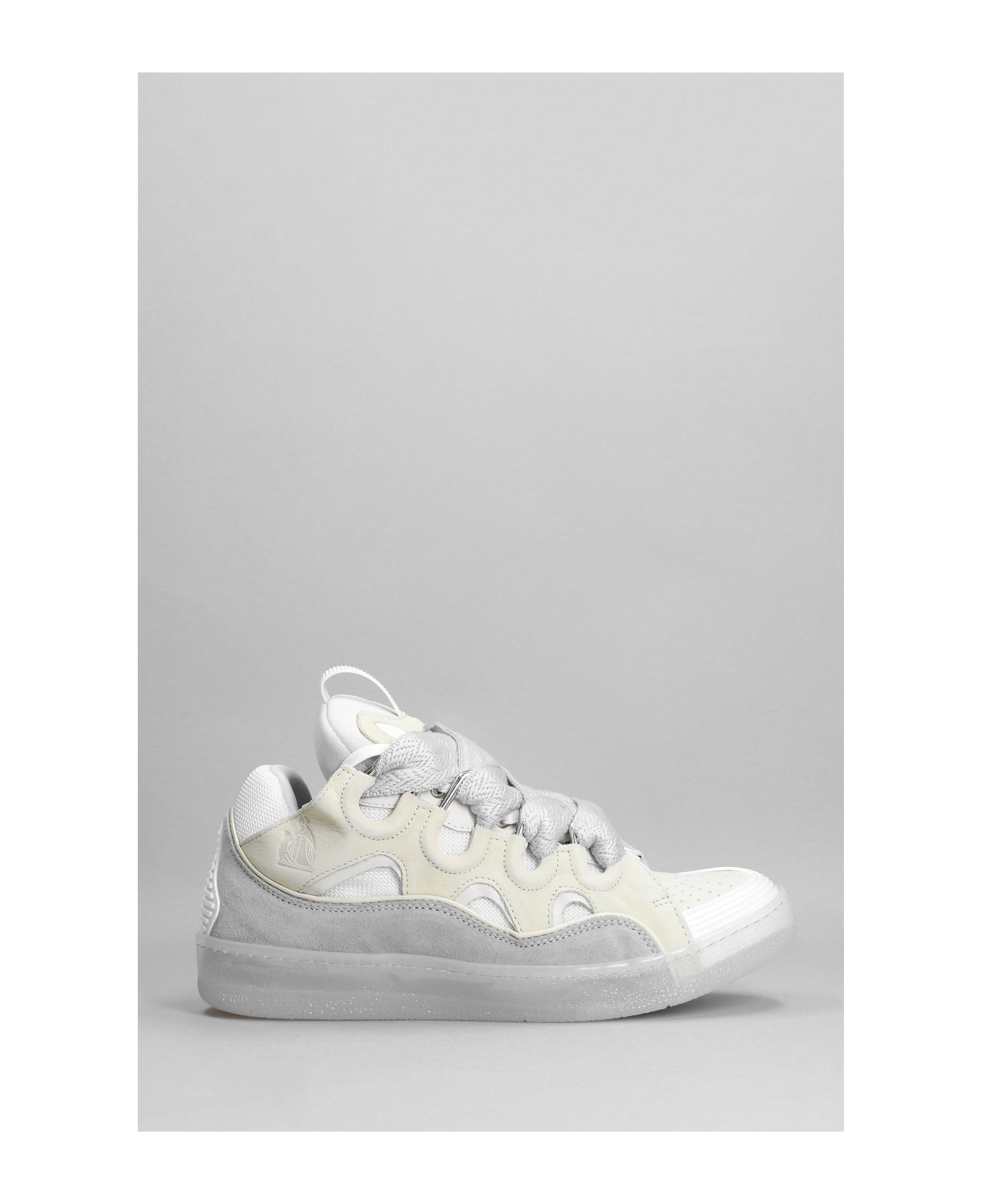 Lanvin Curb Sneakers In White Suede And Leather - white