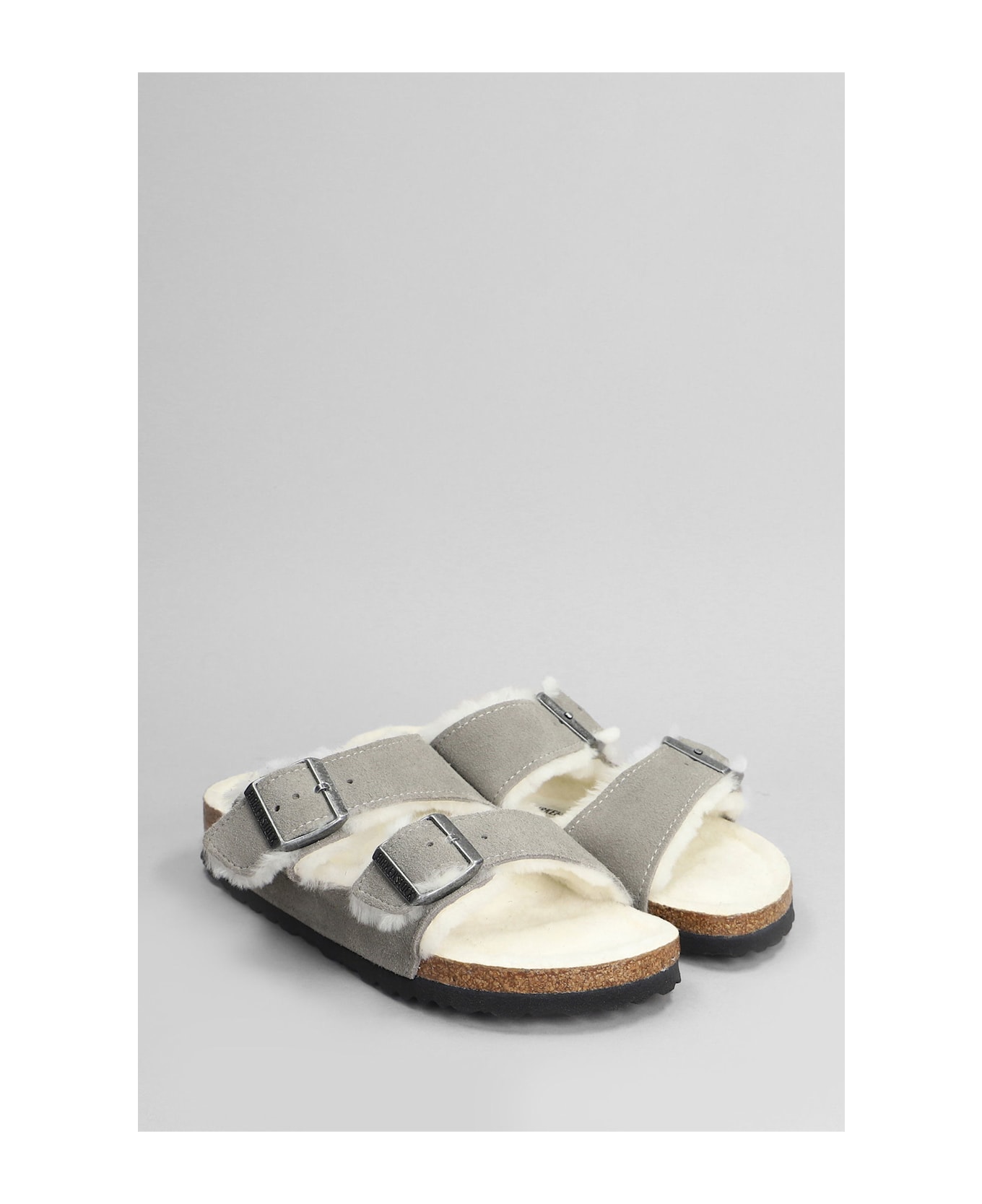 Birkenstock Arizona Shearling Flats In Grey Suede - grey