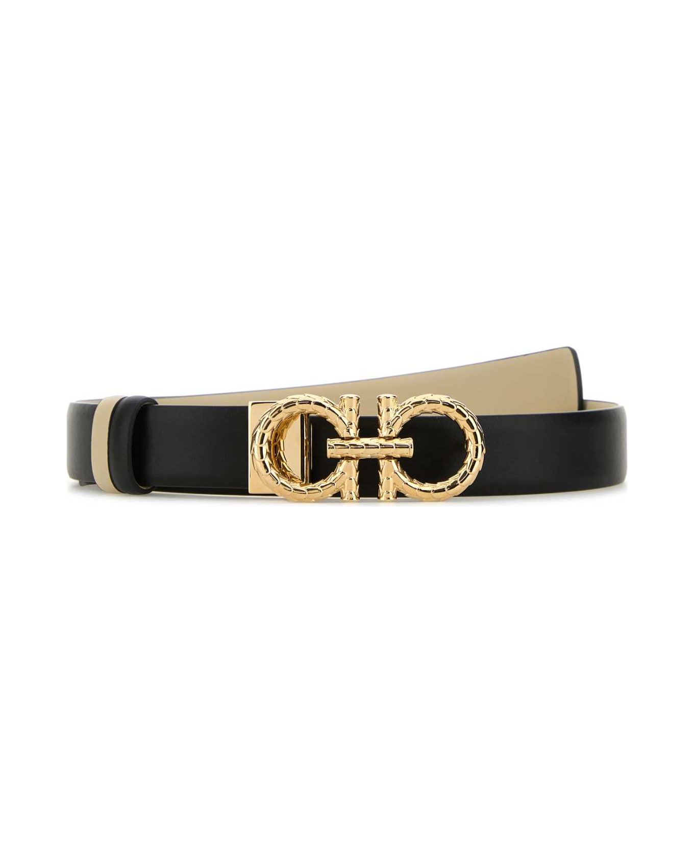 Ferragamo Black Leather Reversible Belt - NEROSTONE