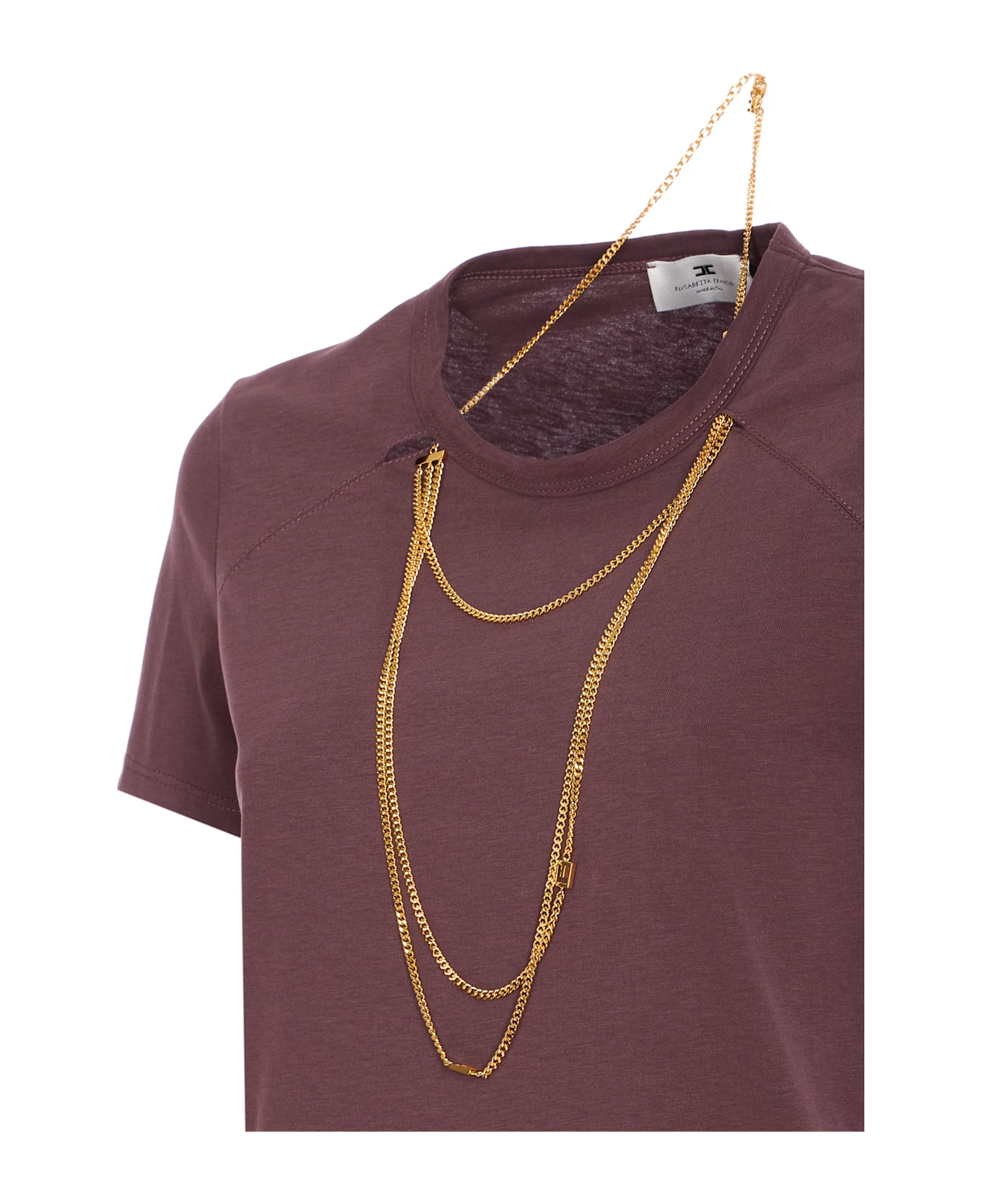 Elisabetta Franchi Jersey T-shirt With Jewel Detail - Purple