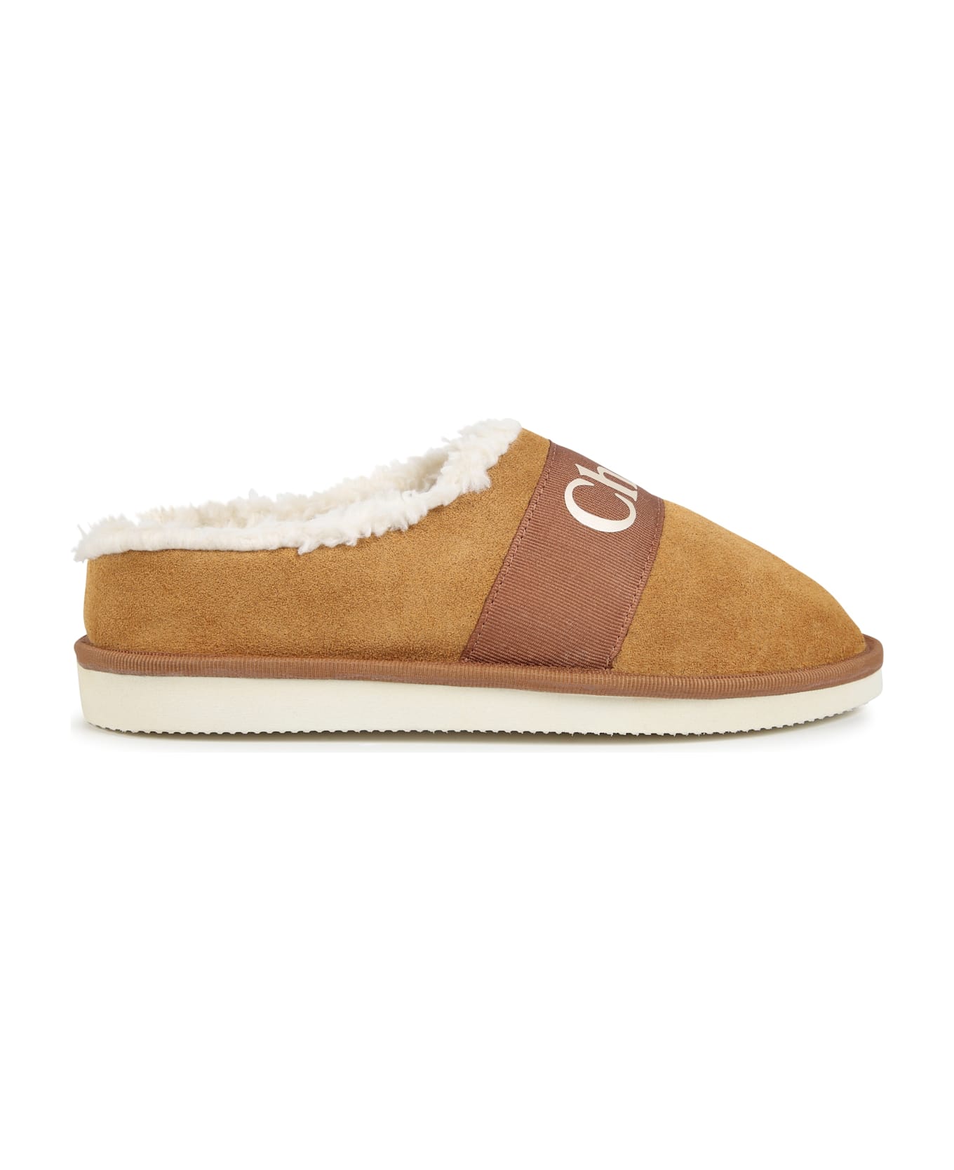 Chloé Slippers Con Stampa Logo - Beige