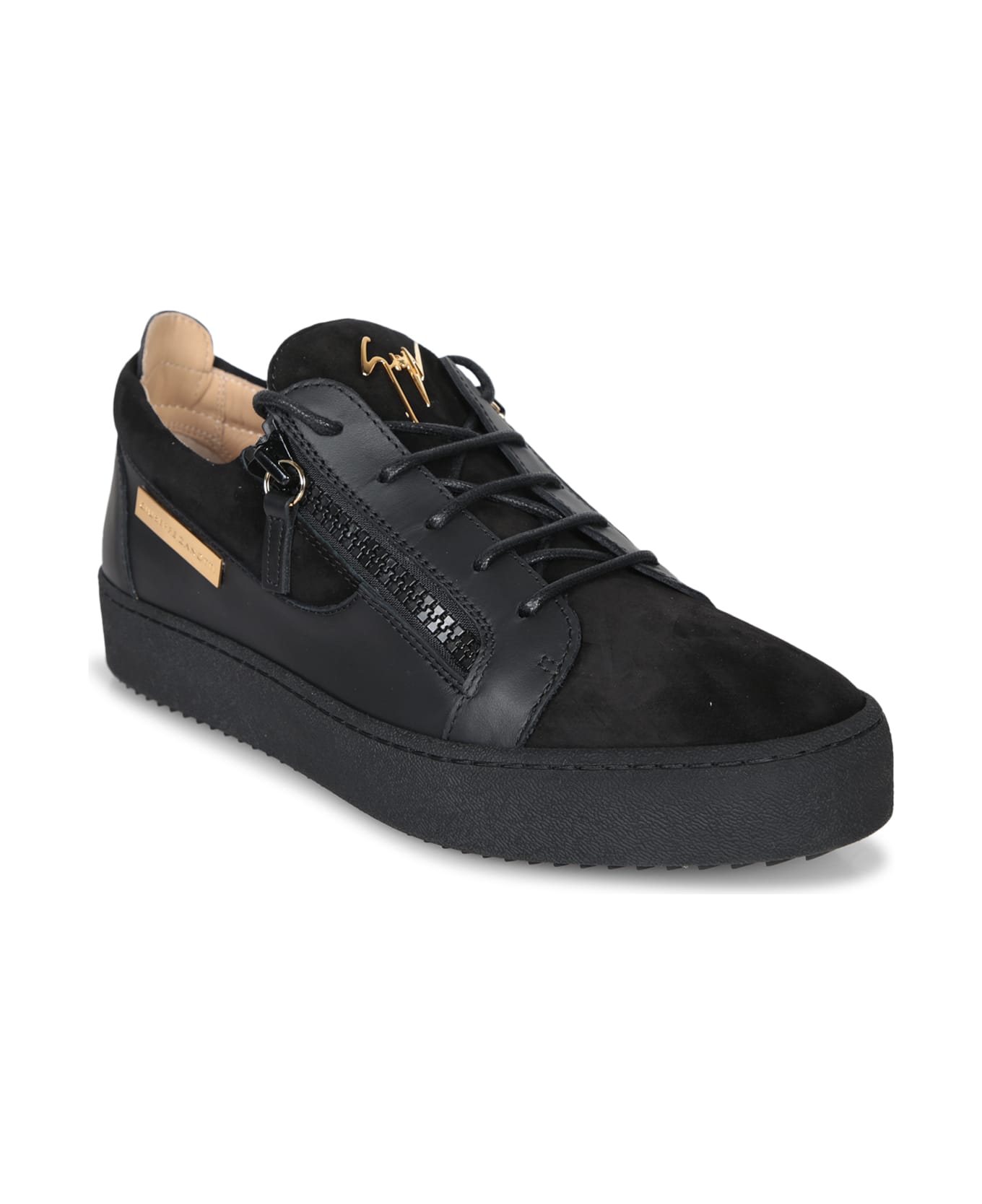 Giuseppe Zanotti Zip Logo Black-gold Sneakers - Black