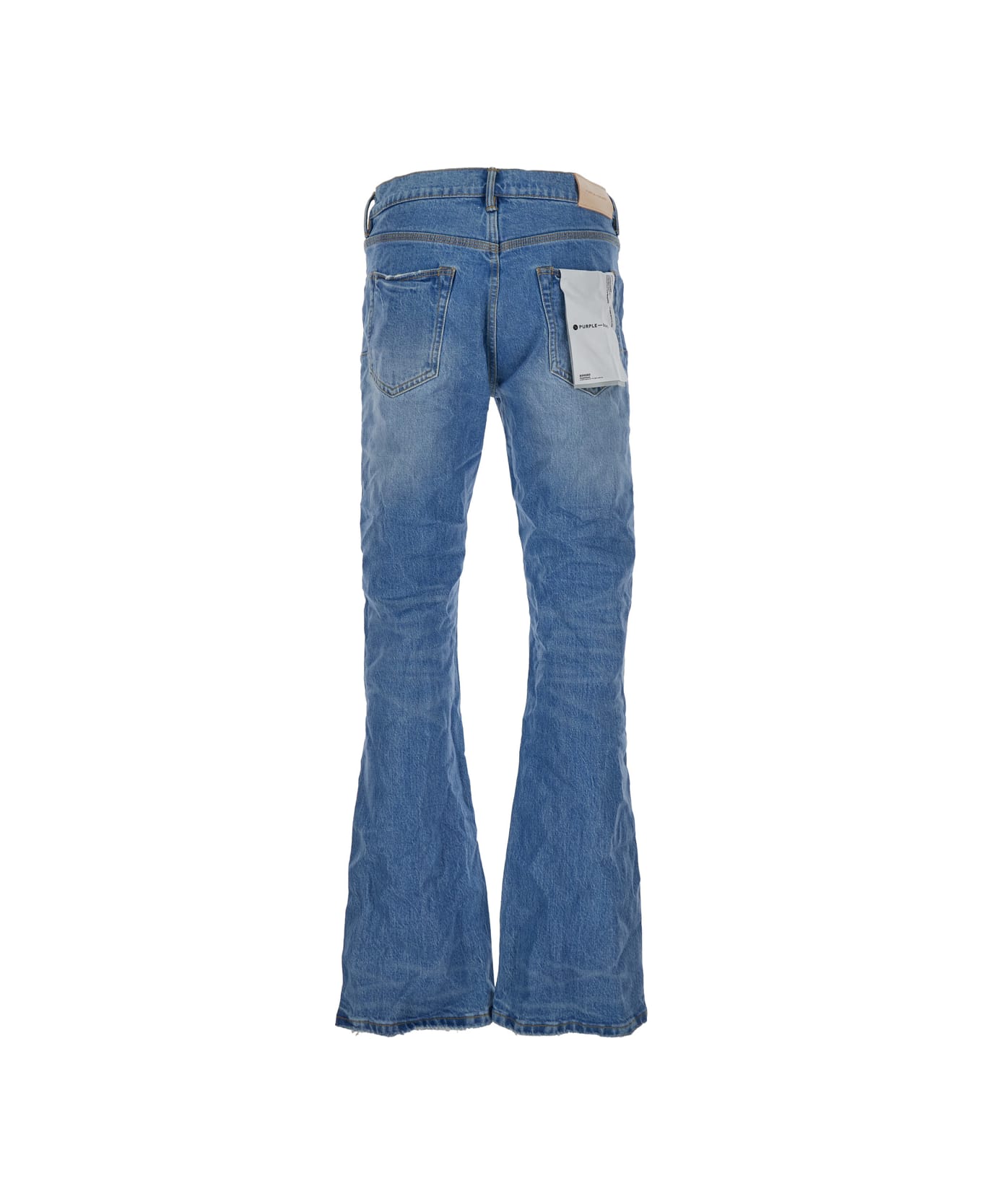 Purple Brand Blue Flared Jeans With Crinkled Effect In Stretch Cotton Denim Man - Light blue