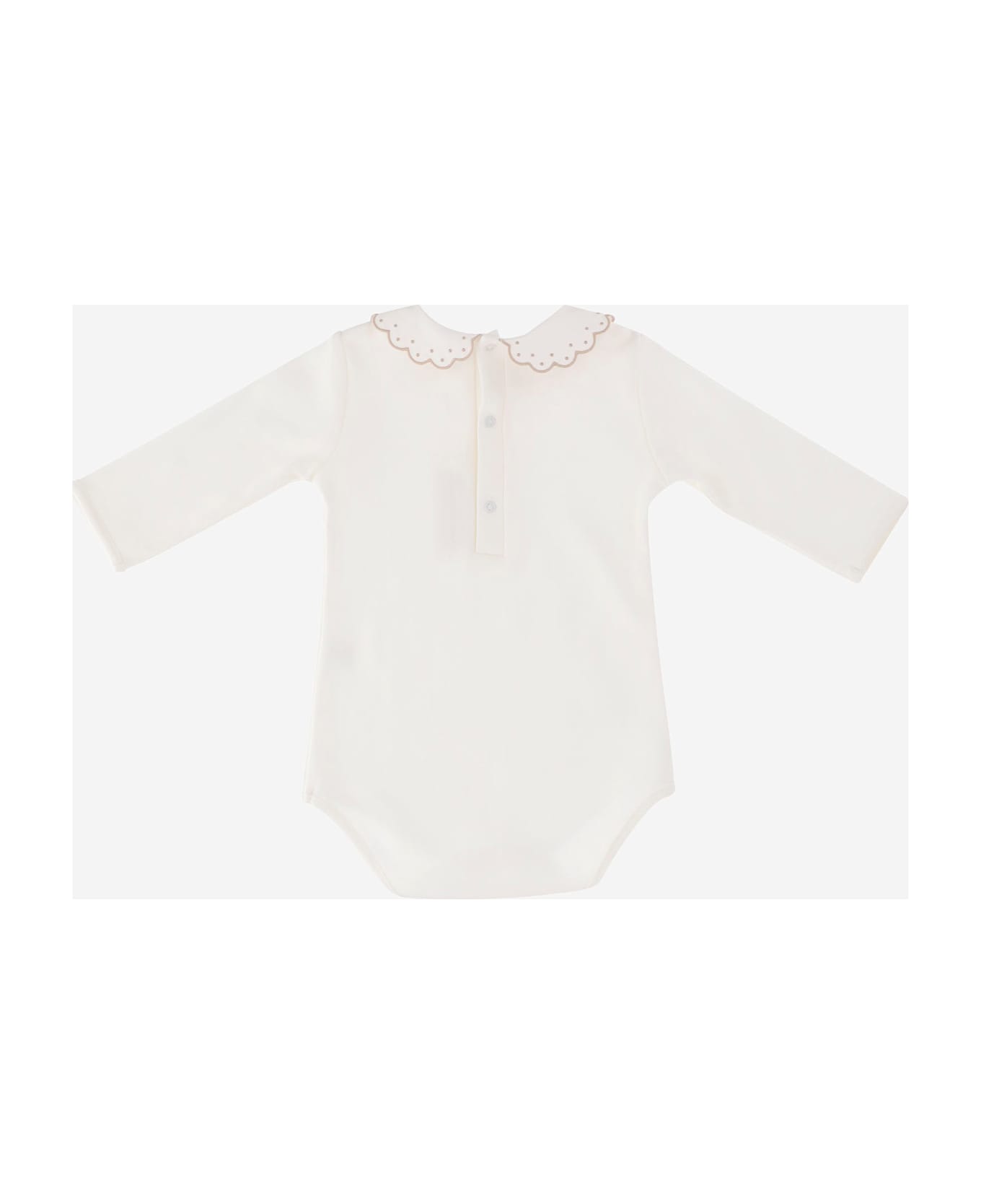 Nicoletta Fanna Cotton Bodysuit With Embroidered Collar - White