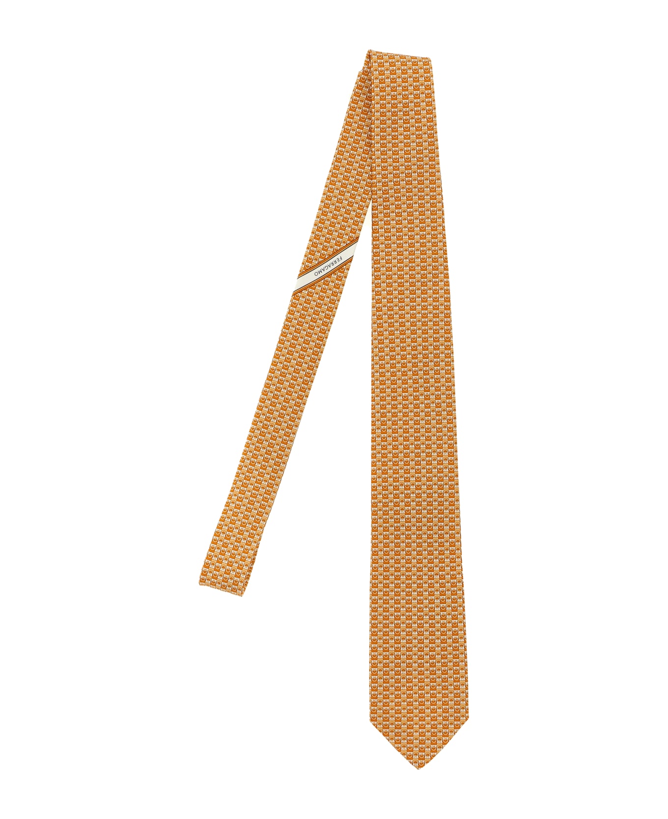 Ferragamo 'gancini' Print Tie - Orange