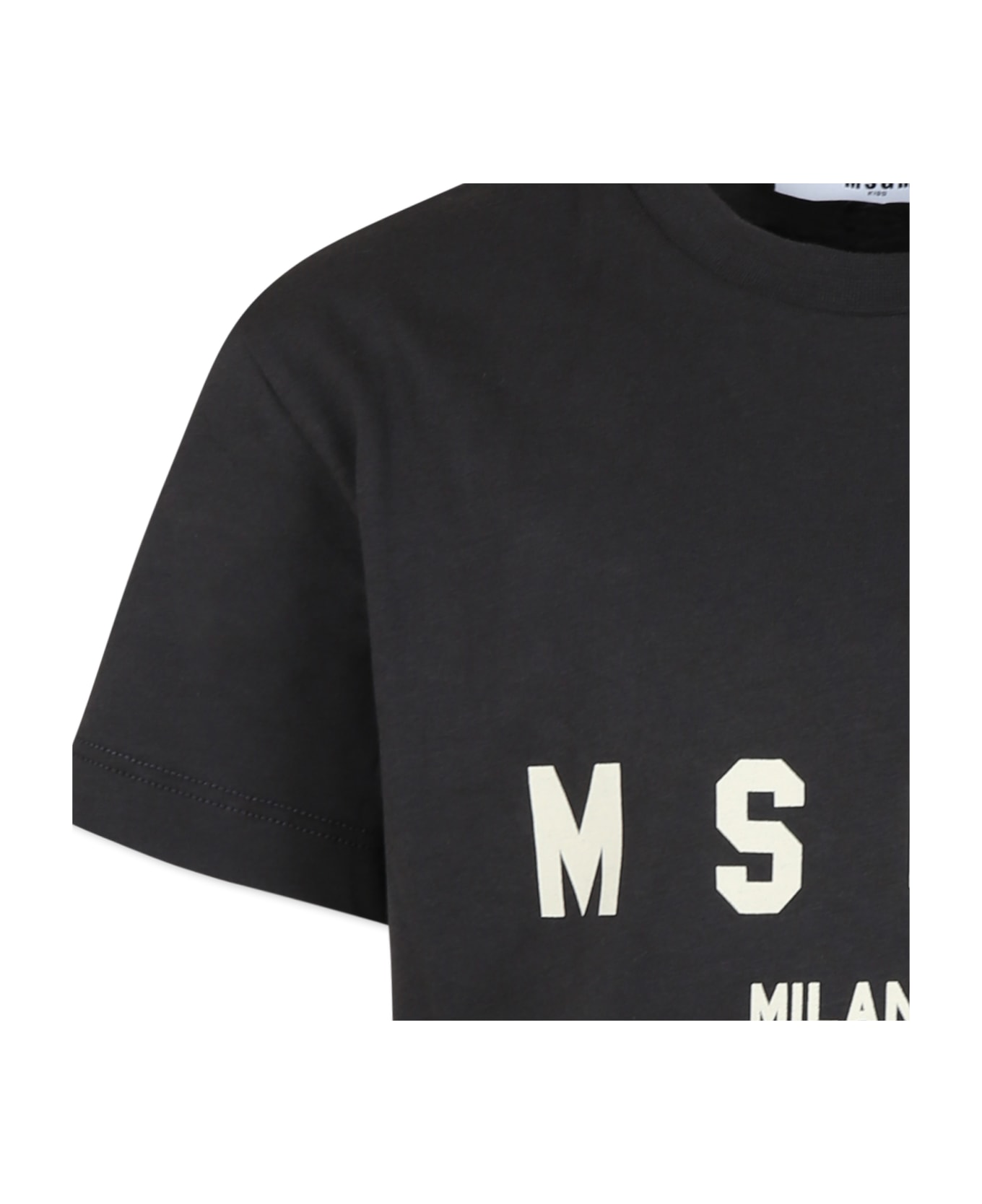 MSGM Black T-shirt For Kids With Logo - Piombo