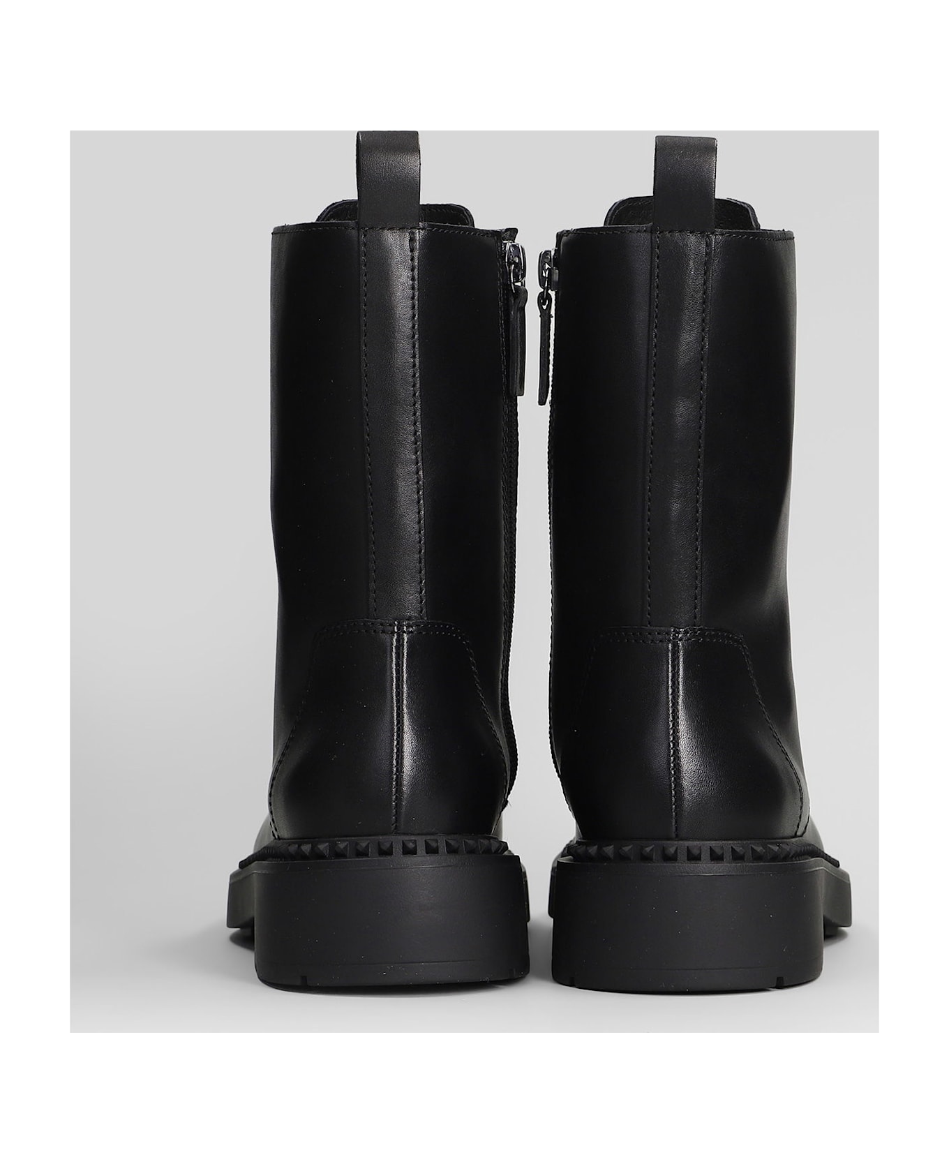 Ash Misty Combat Boots In Black Leather - black