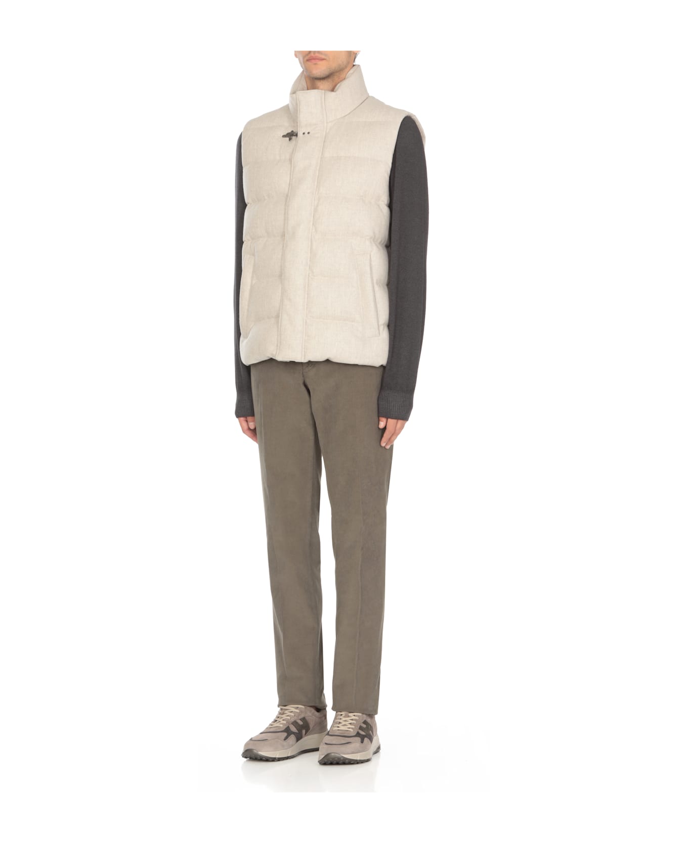 Fay Padded And Quilted Wool Sleeveless Jacket - Grey