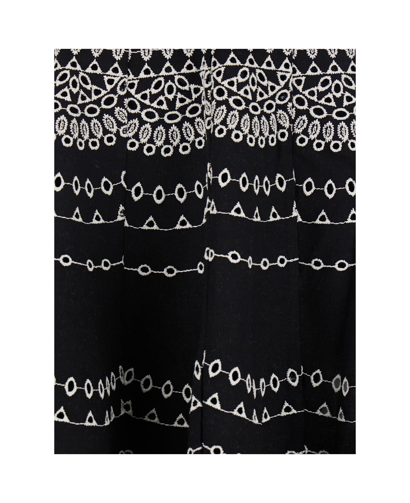 Charo Ruiz 
livvy
 Black Midi Skirt With Scallop Hem And All-over Embroidery In Cotton Nad Linen Blend Woman - Black