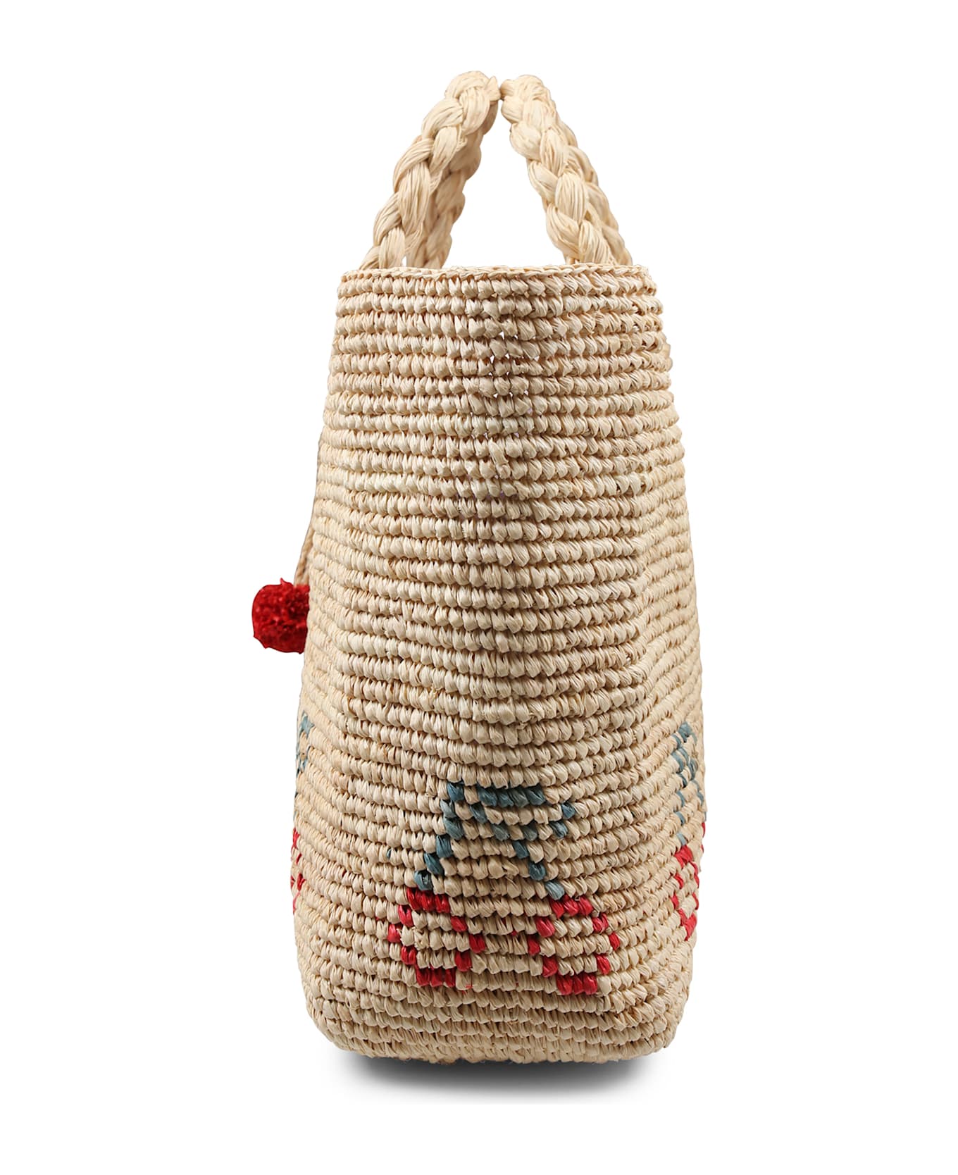 Bonpoint Beige Straw Bag For Girl With Cherries - Beige