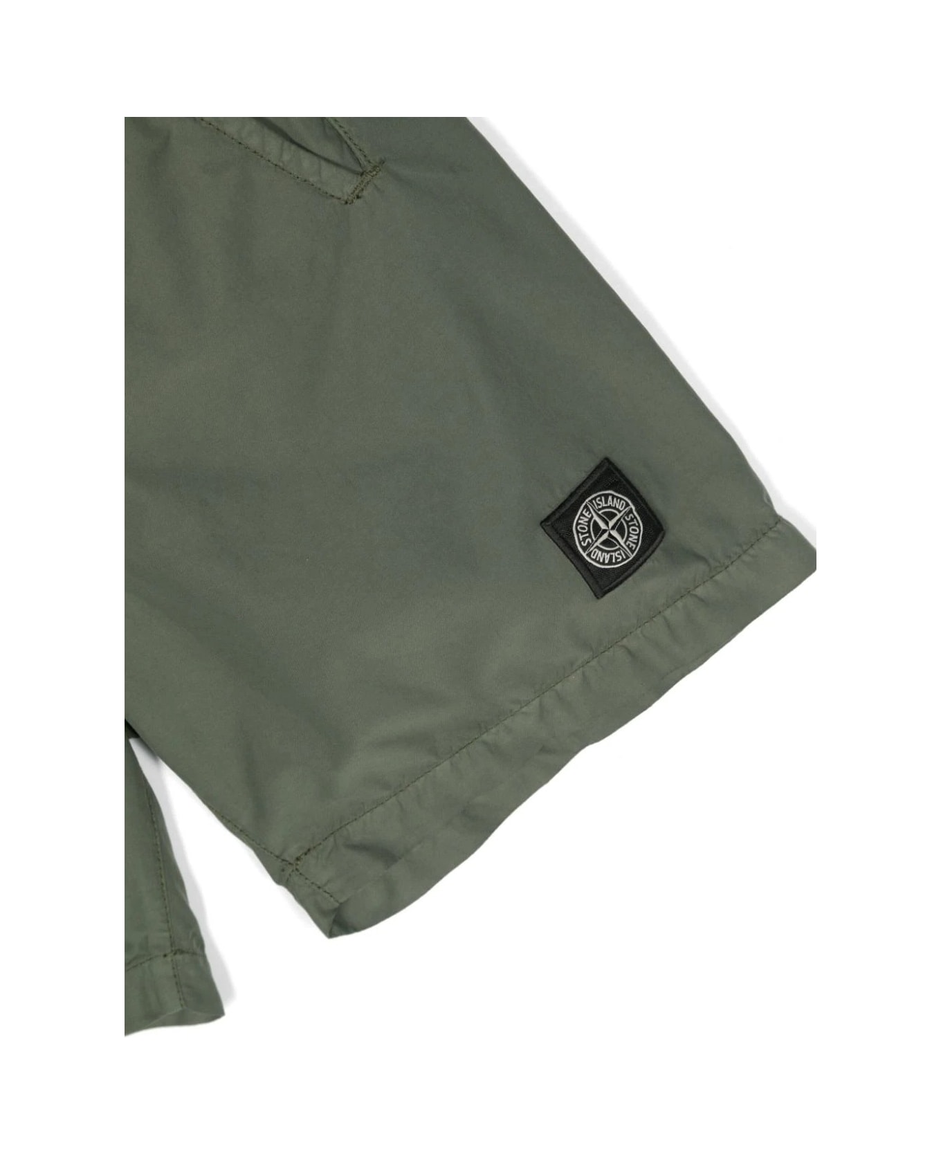 Stone Island Junior Olive Green Swim Shorts With Logo Patch - Green