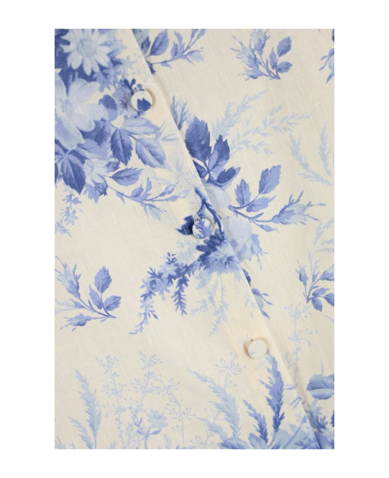 TwinSet Floral Print Linen Blend Shirt - Avorio/blue