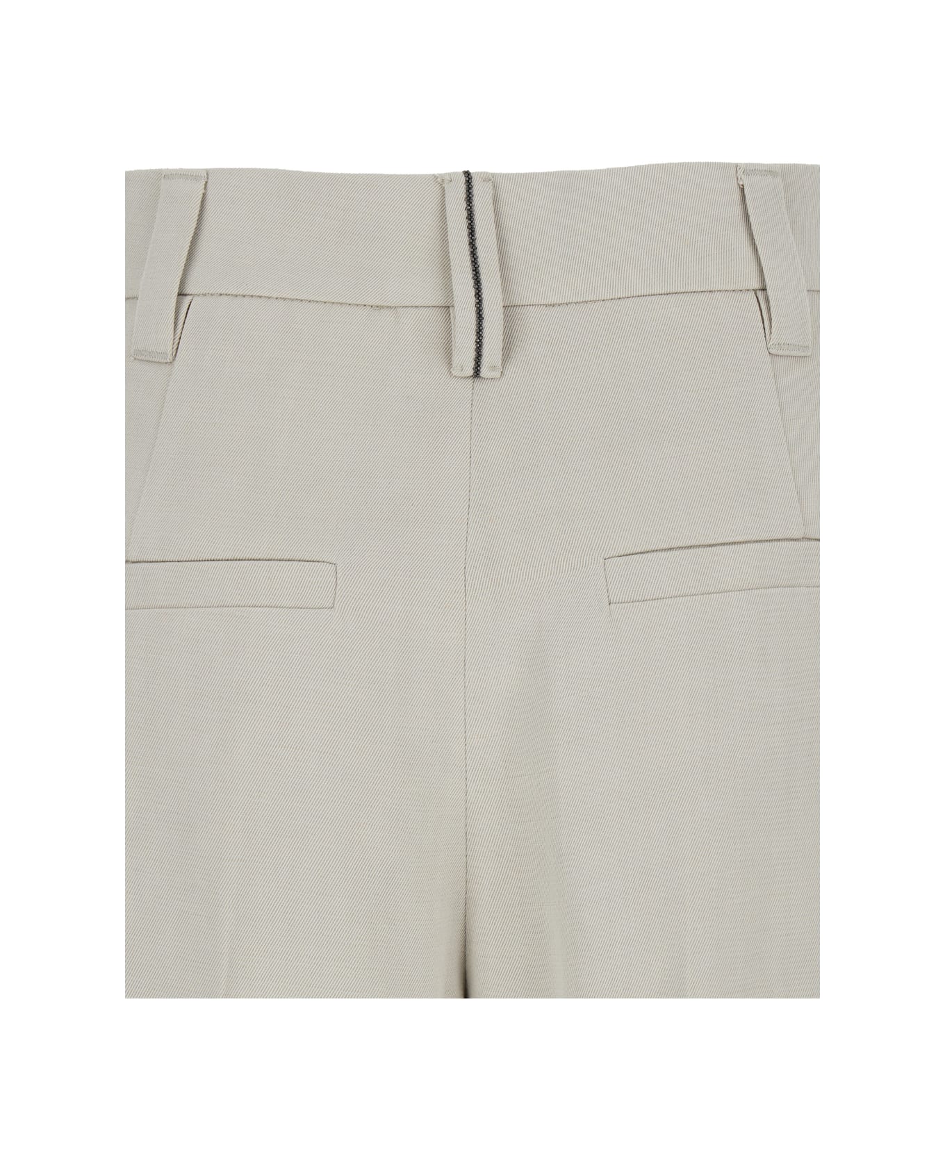 Brunello Cucinelli White Monili Embellished Trousers In Linen Blend Woman - White ボトムス