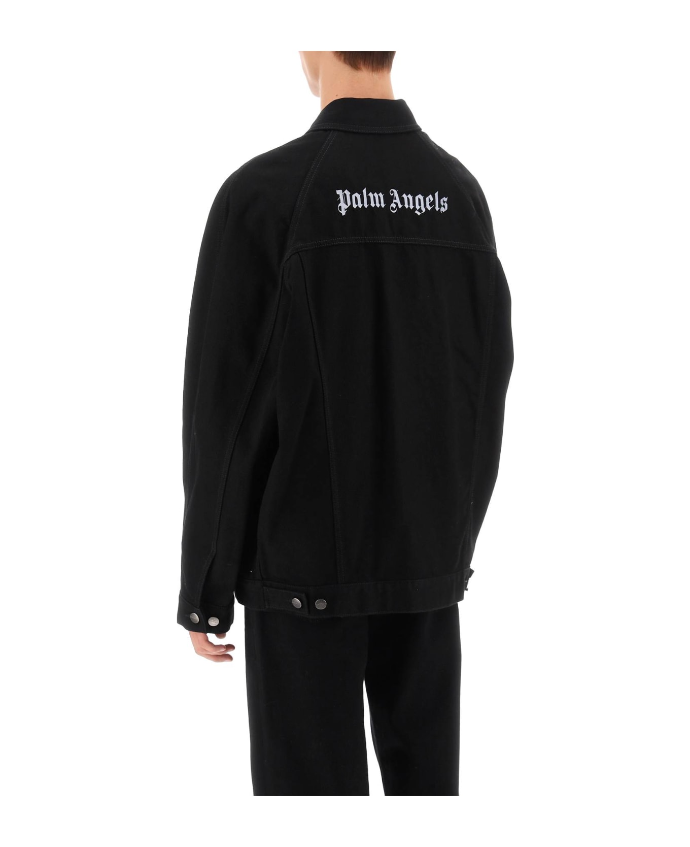Palm Angels Denim Jacket With Logo Embroidery - Black ジャケット