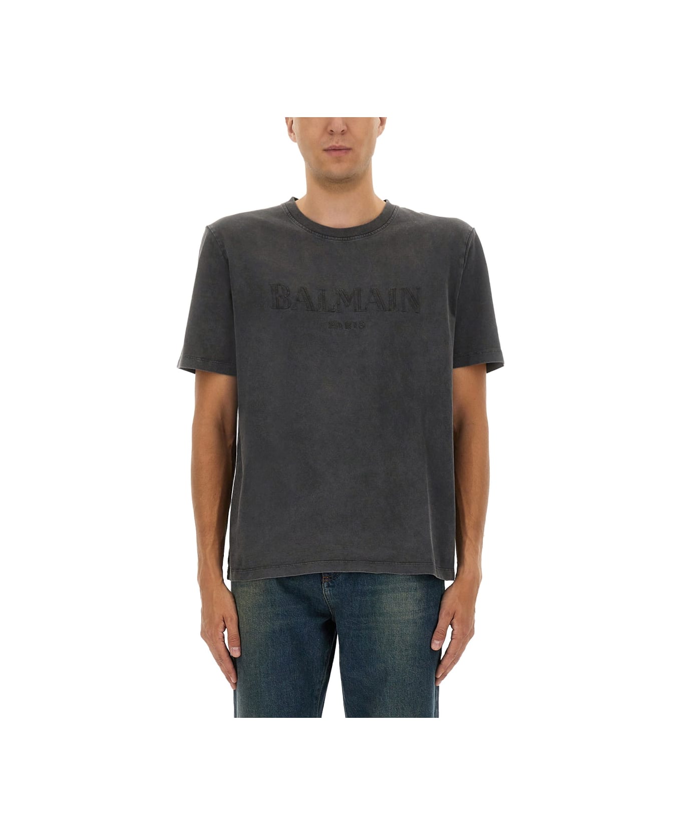 Balmain T-shirt With Logo Embroidery - GREY