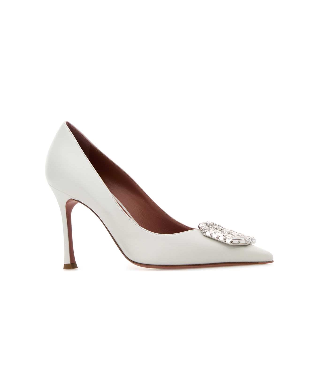 Amina Muaddi White Leather Camelia Pumps - WHITE90MMSRHEEL