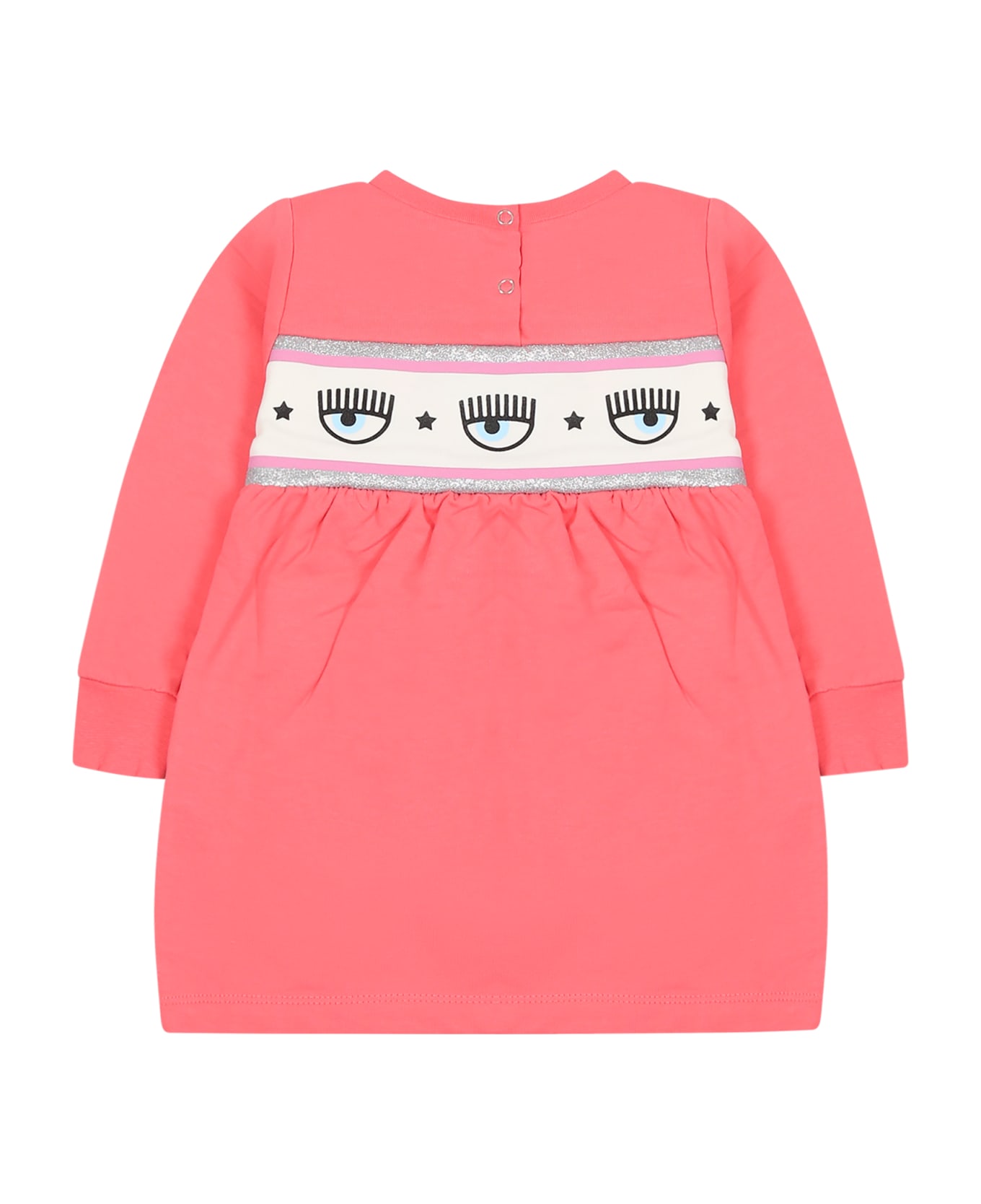 Chiara Ferragni Pink Dress For Baby Girl With Flirting Eyes - Fuchsia ワンピース＆ドレス