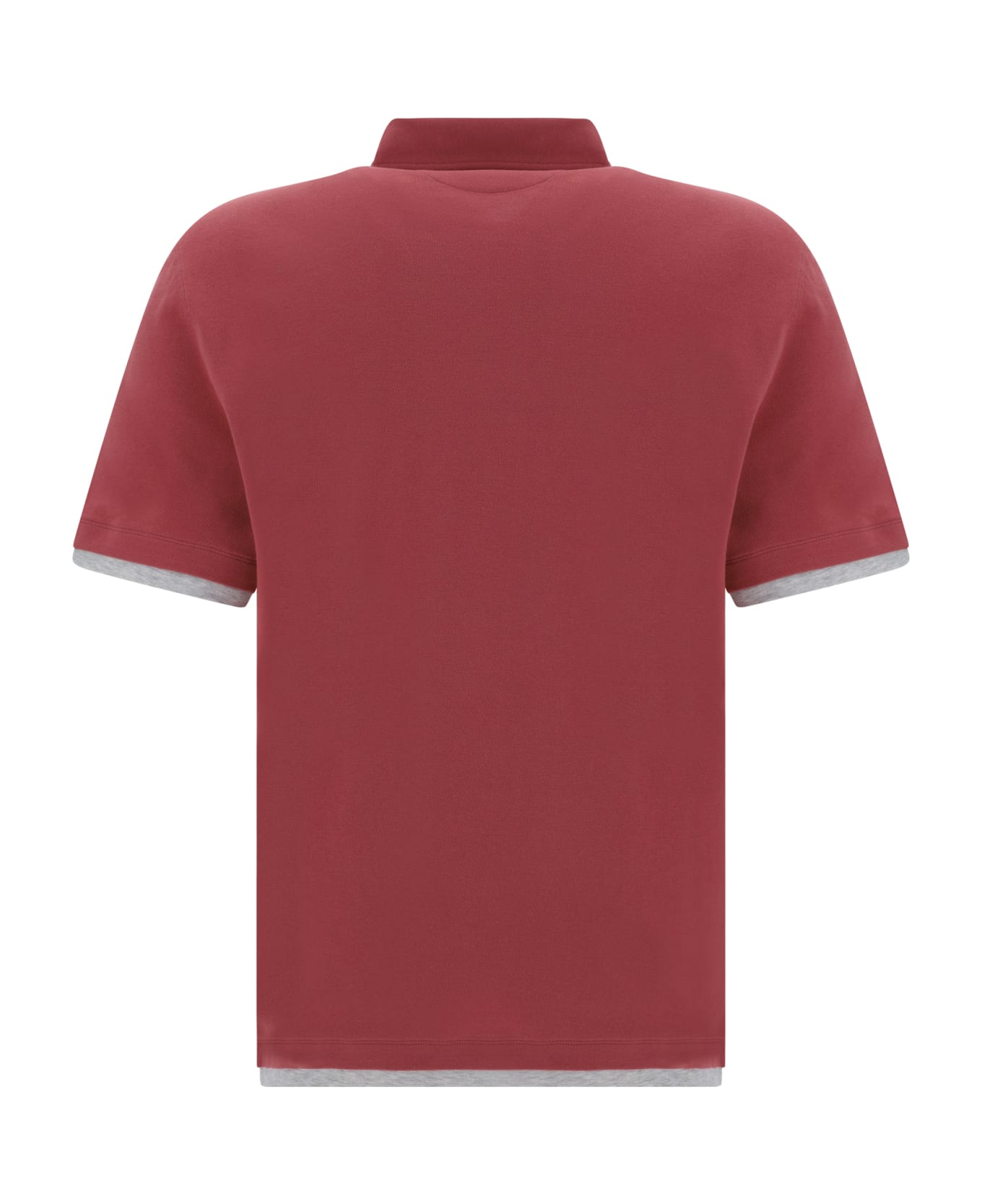 Brunello Cucinelli Double Layer Effect Polo Shirt - Lampone+grigio Chiaro