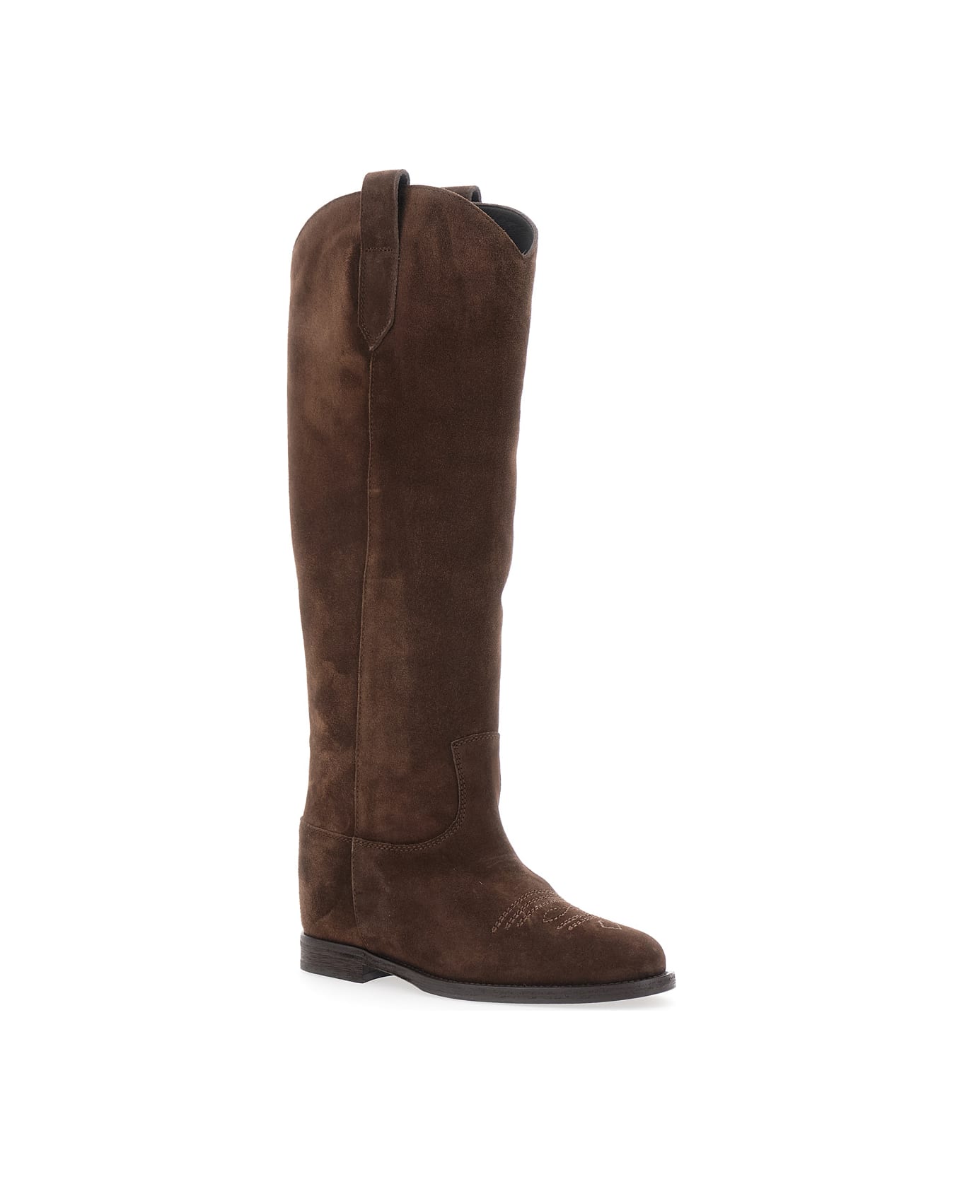 Via Roma 15 Brown Pointed Boots With Western-style Shaft And Stitching Detail In Suede Woman - Brown ブーツ