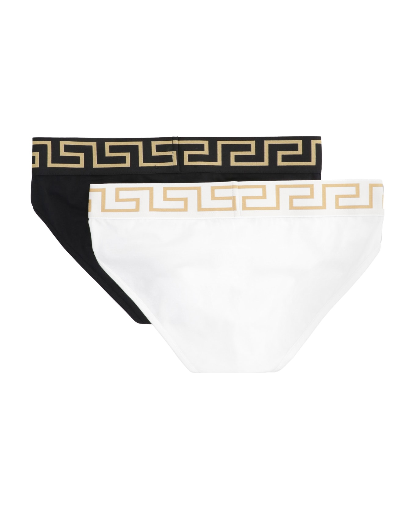 Versace Set Of Two Cotton Briefs With Logoed Elastic Band - K Nero Bianco ショーツ