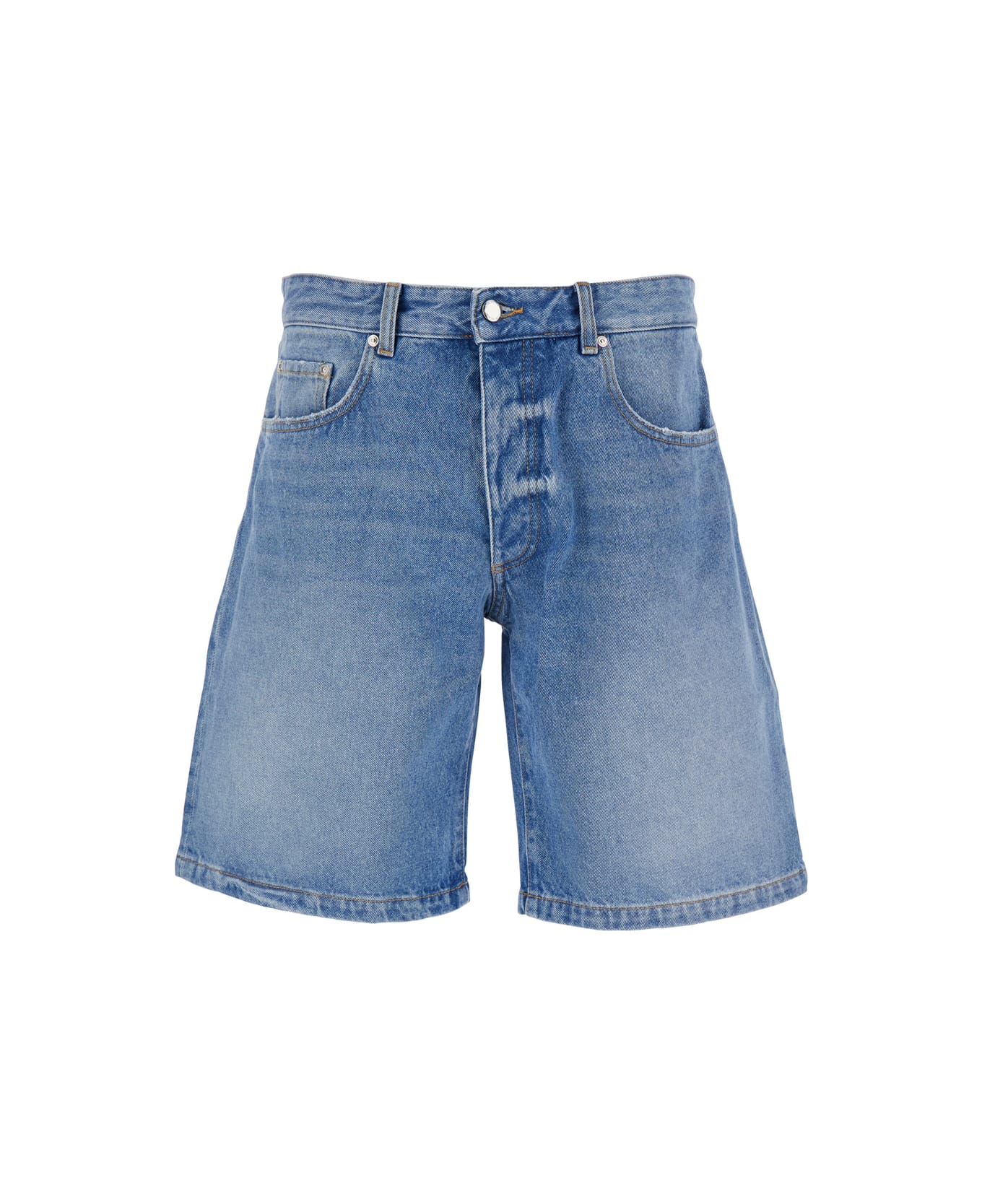 Icon Denim Light Blue Bermuda Pants With Wide Leg And Logo Patch On The Rear In Denim Man - Light blue