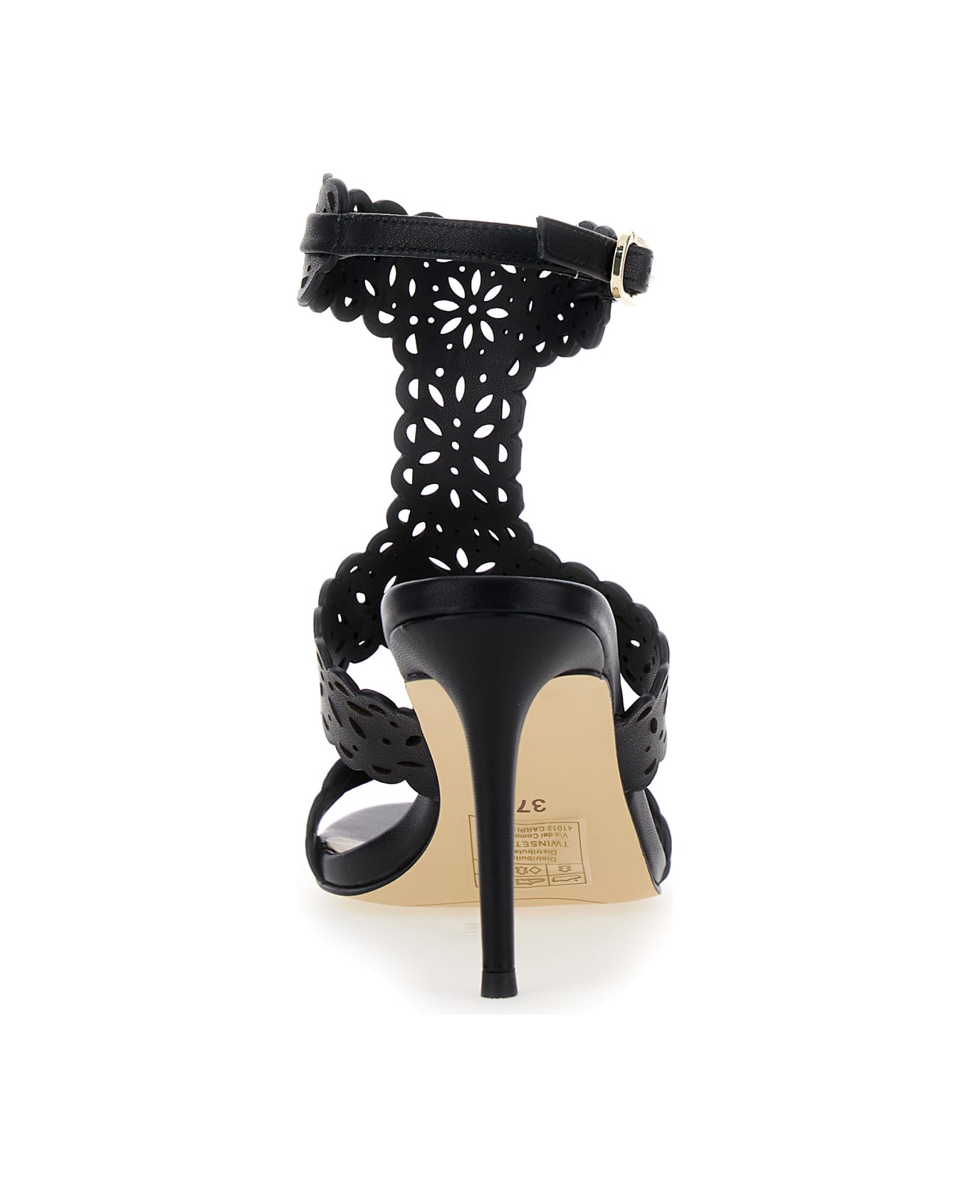 TwinSet Black High Sandals With Lace-motif In Leather Woman - Black