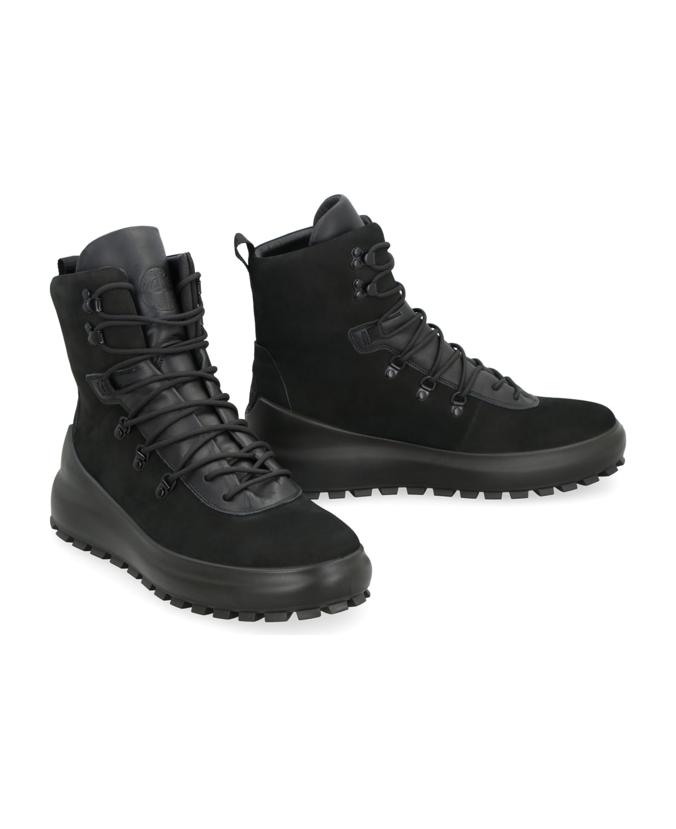Stone Island Leather Lace-up Boots - black