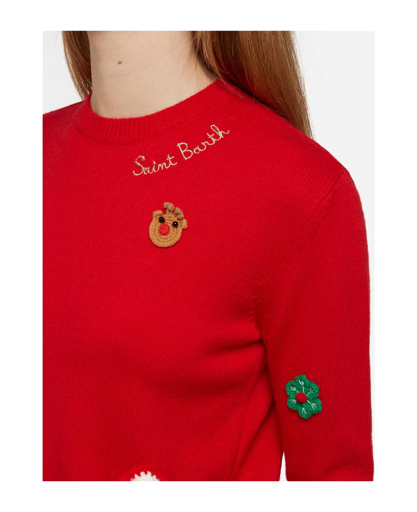 MC2 Saint Barth Woman Brushed Sweater With Christmas Patches Appliquèe - RED