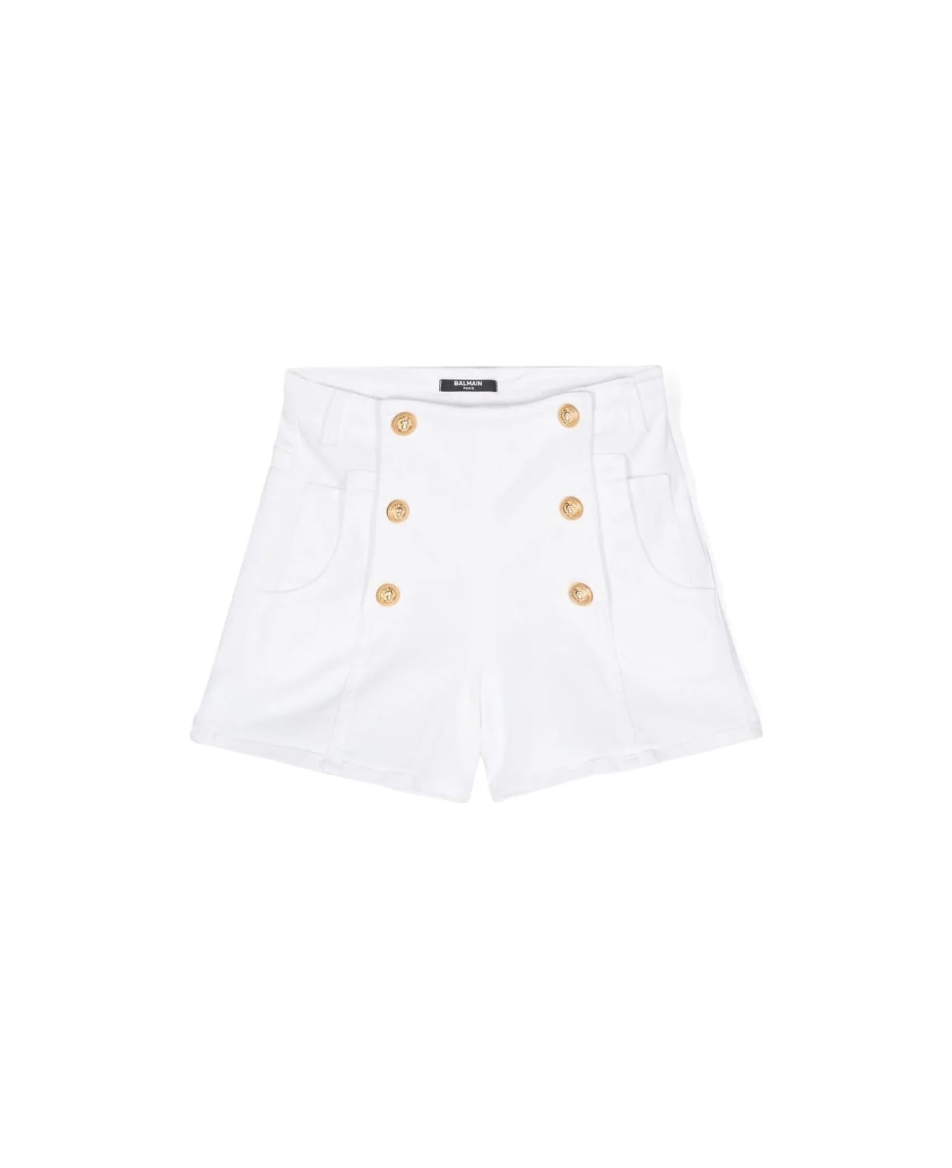 Balmain Shorts Denim - White/gold ボトムス