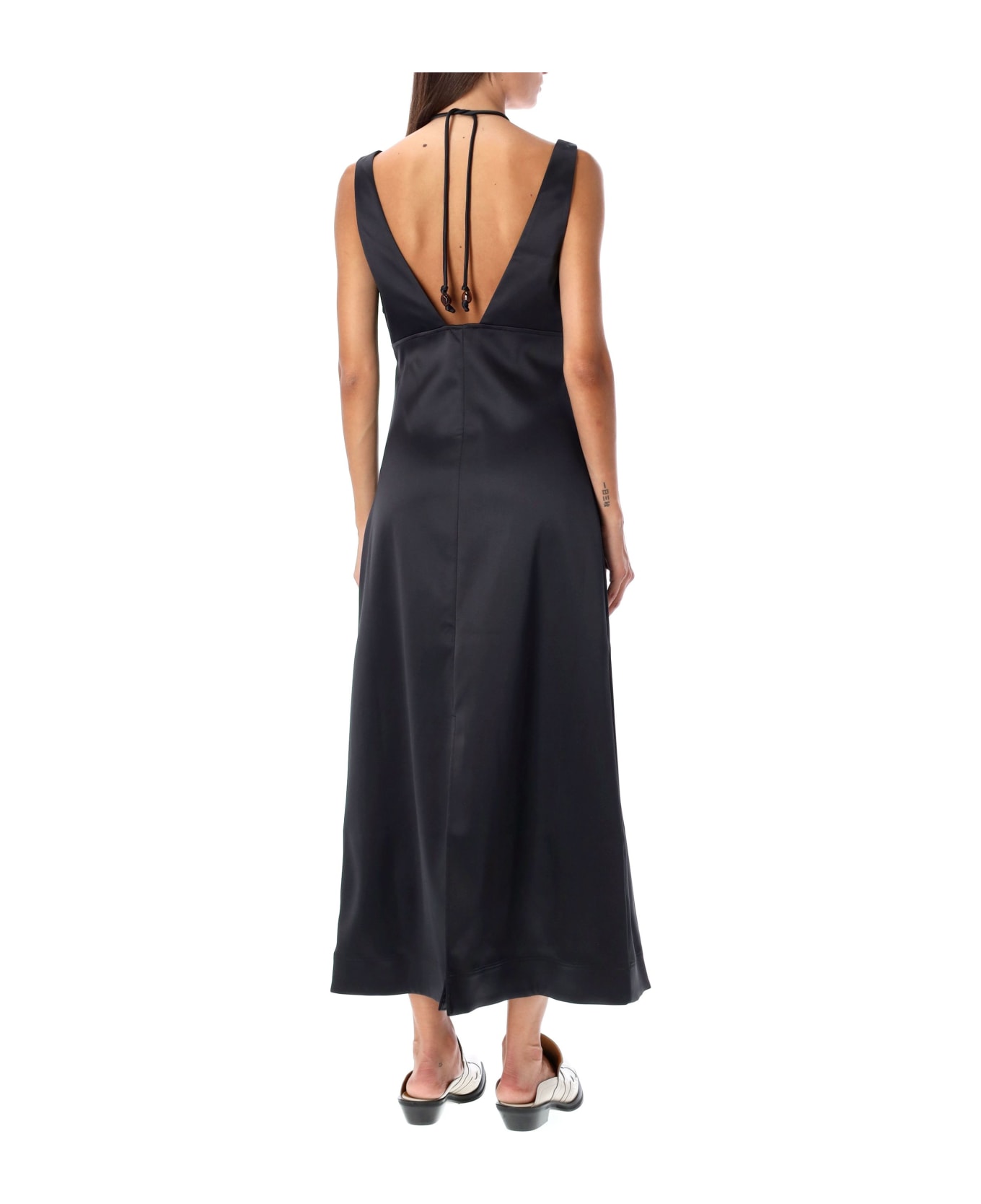Ganni Double Satin Halter-neck Dress - BLACK