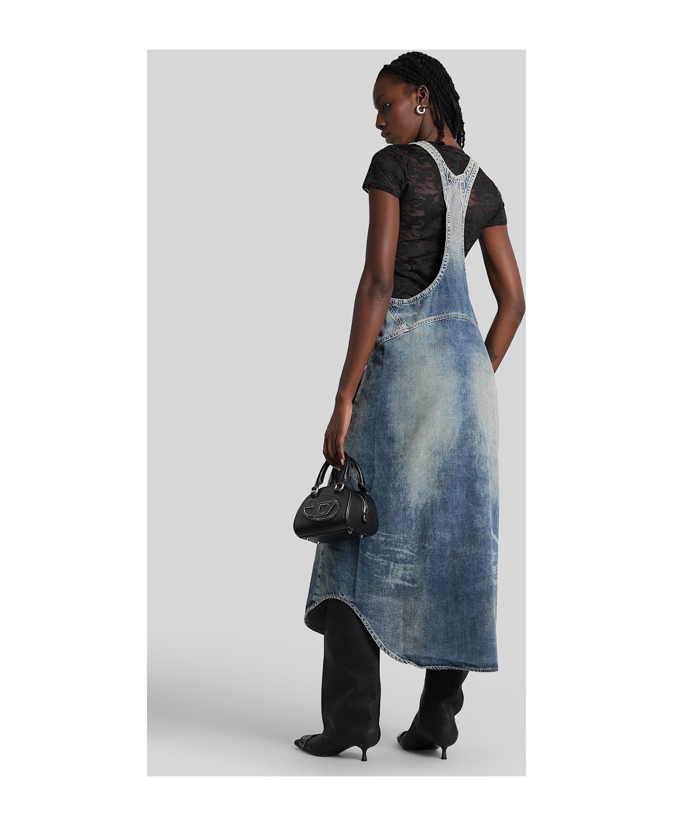 Diesel De-mariana-s Long Dress In Blue Cotton - blue