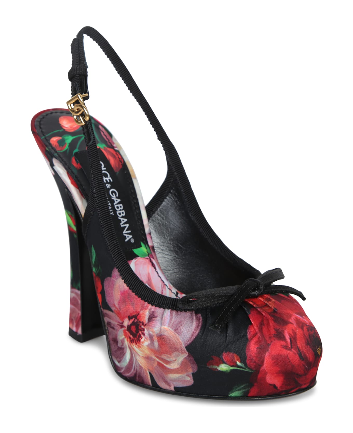 Dolce & Gabbana Vally Platform Slingbacks In Printed Satin - Black