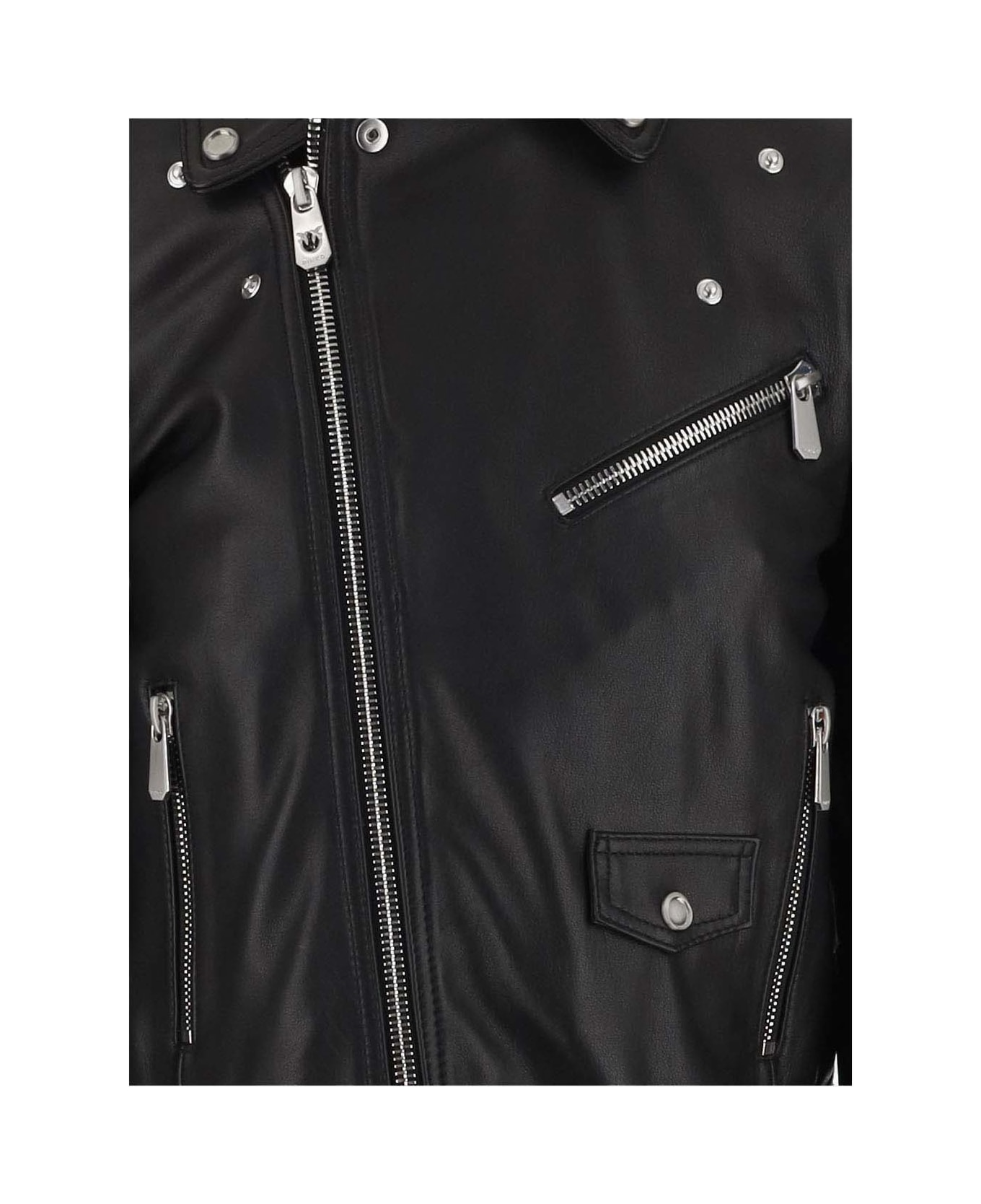 Pinko Leather Biker Jacket - Black