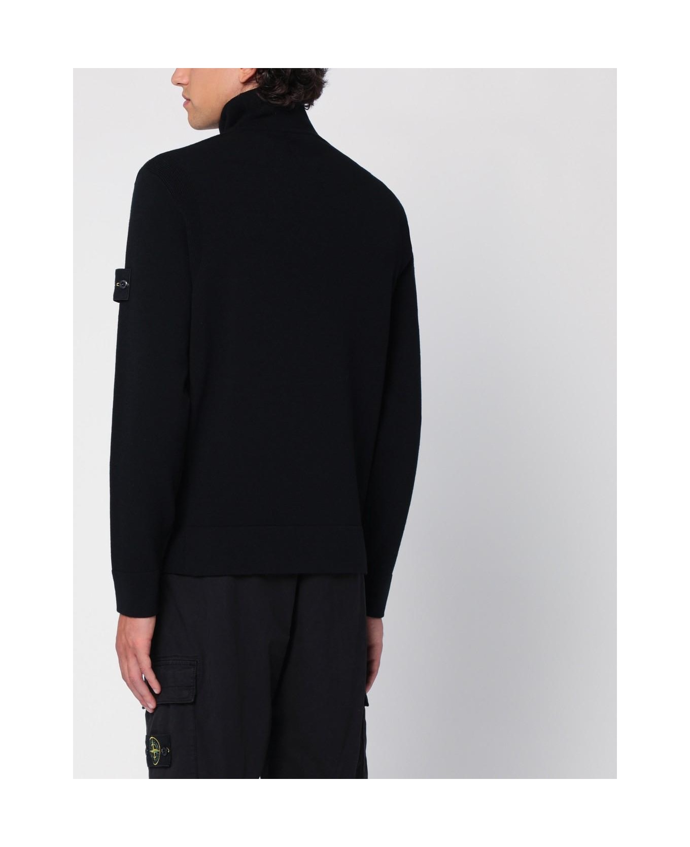 Stone Island Black Wool-blend Turtleneck Sweater - Black