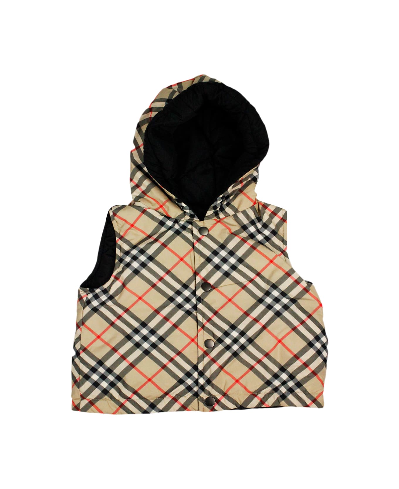 Burberry Reversible Vest With Check Pattern, With Solid Color Quilted Interior - Beige