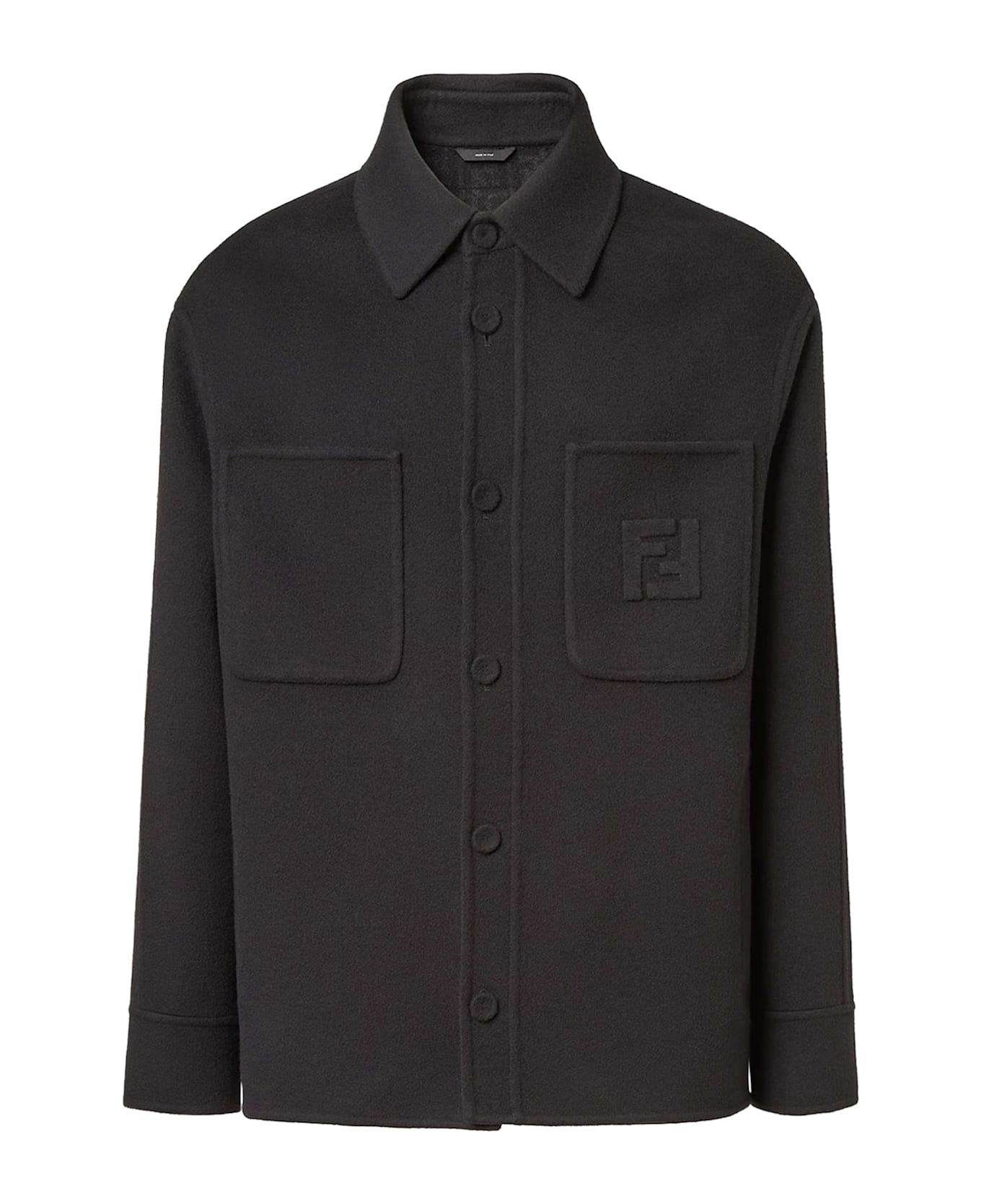 Fendi Wool Coat With Ff Embossed Detail - BLACK/GREY
