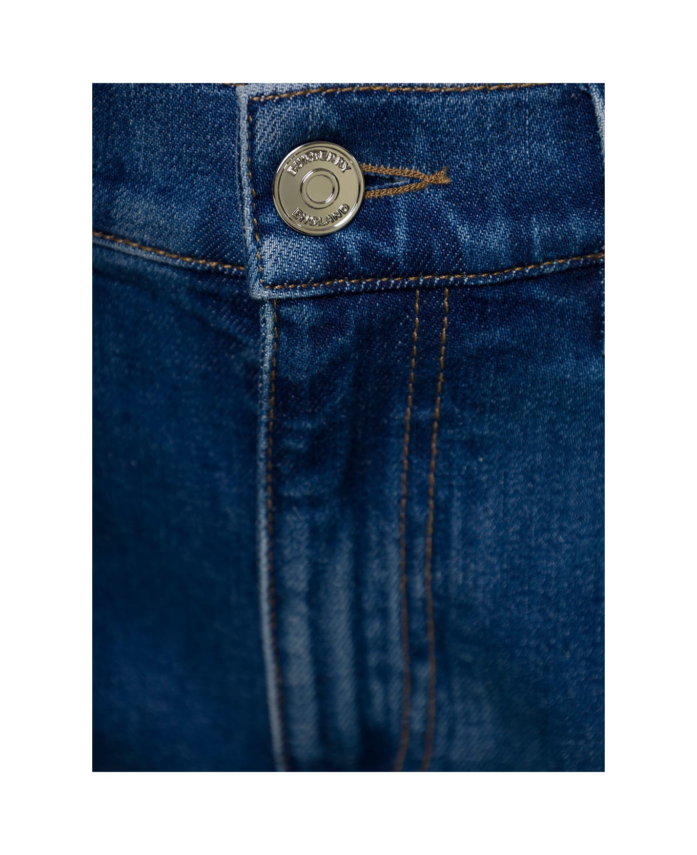 Burberry Blue Jeans With Tb Patch At The Back In Stretch Cotton Denim Man - Blu デニム