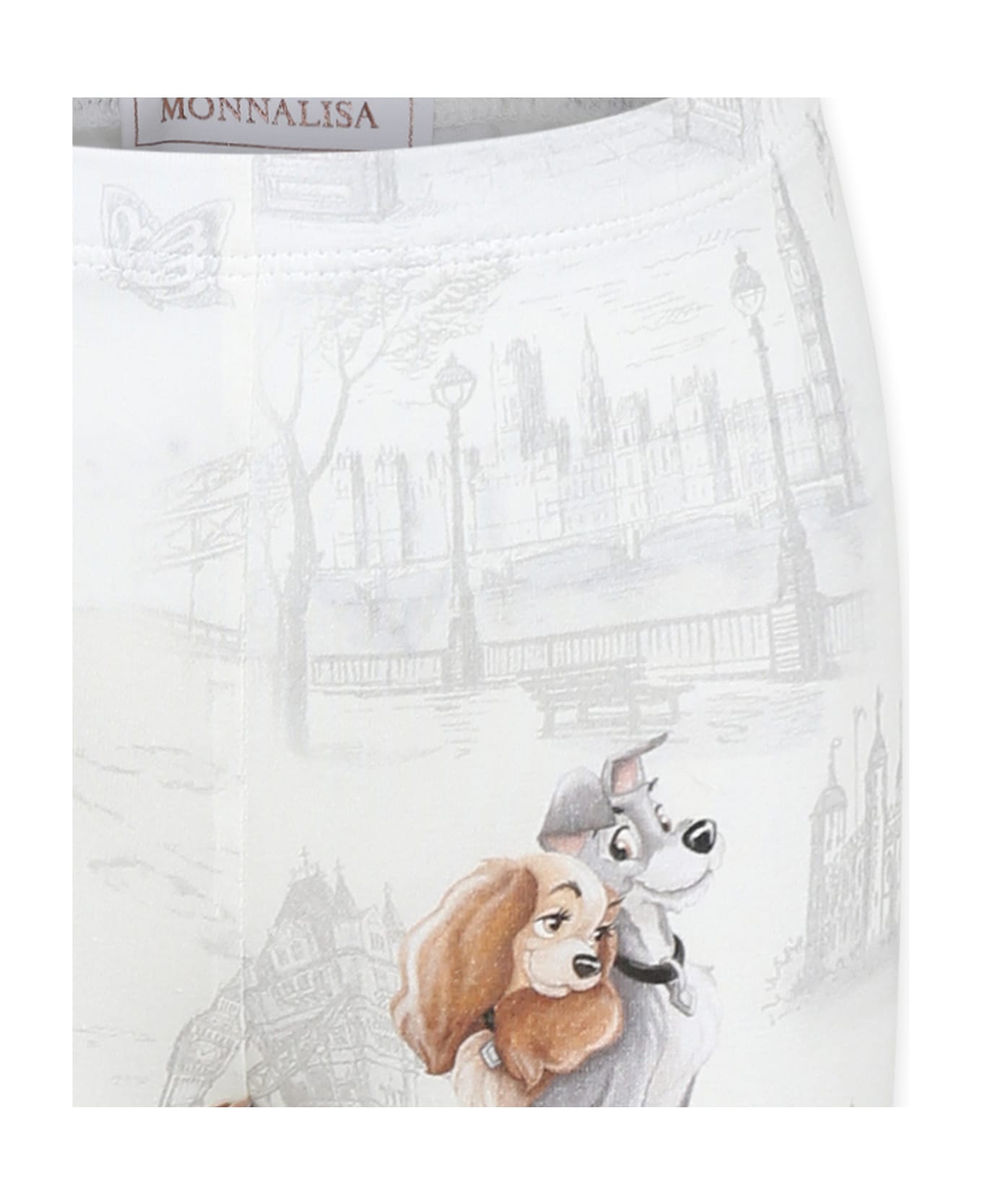 Monnalisa Ivory Leggings For Girl With Lady And The Tramp Print - Ivory