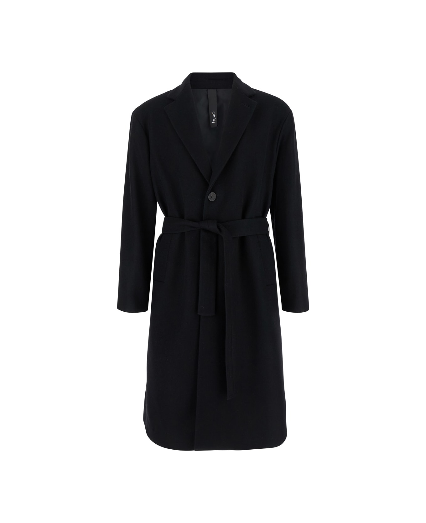 Hevò Black Single-breasted Coat With Notched Revers In Wool Blend Man - Black