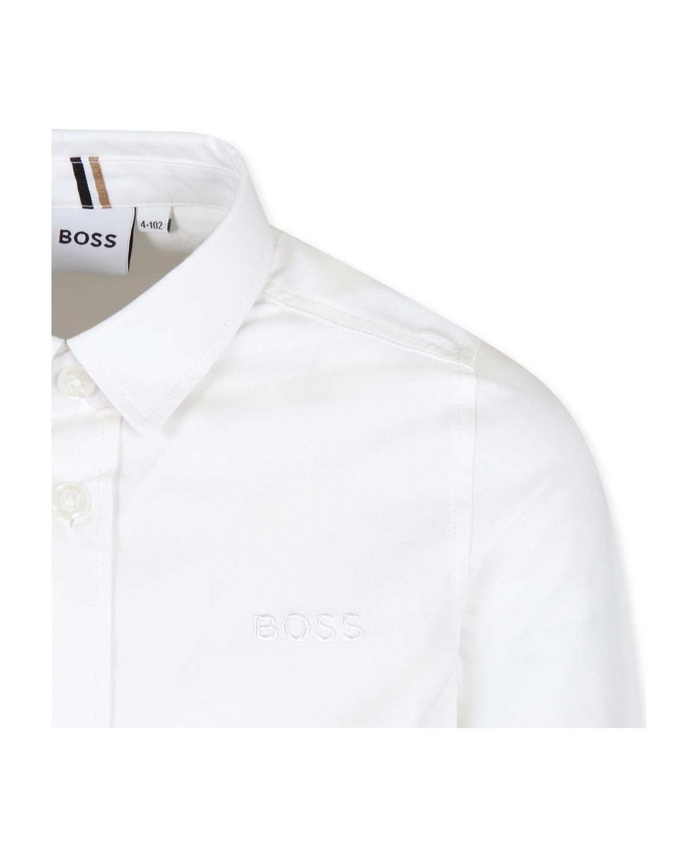Hugo Boss White Shirt For Boy With Logo - White