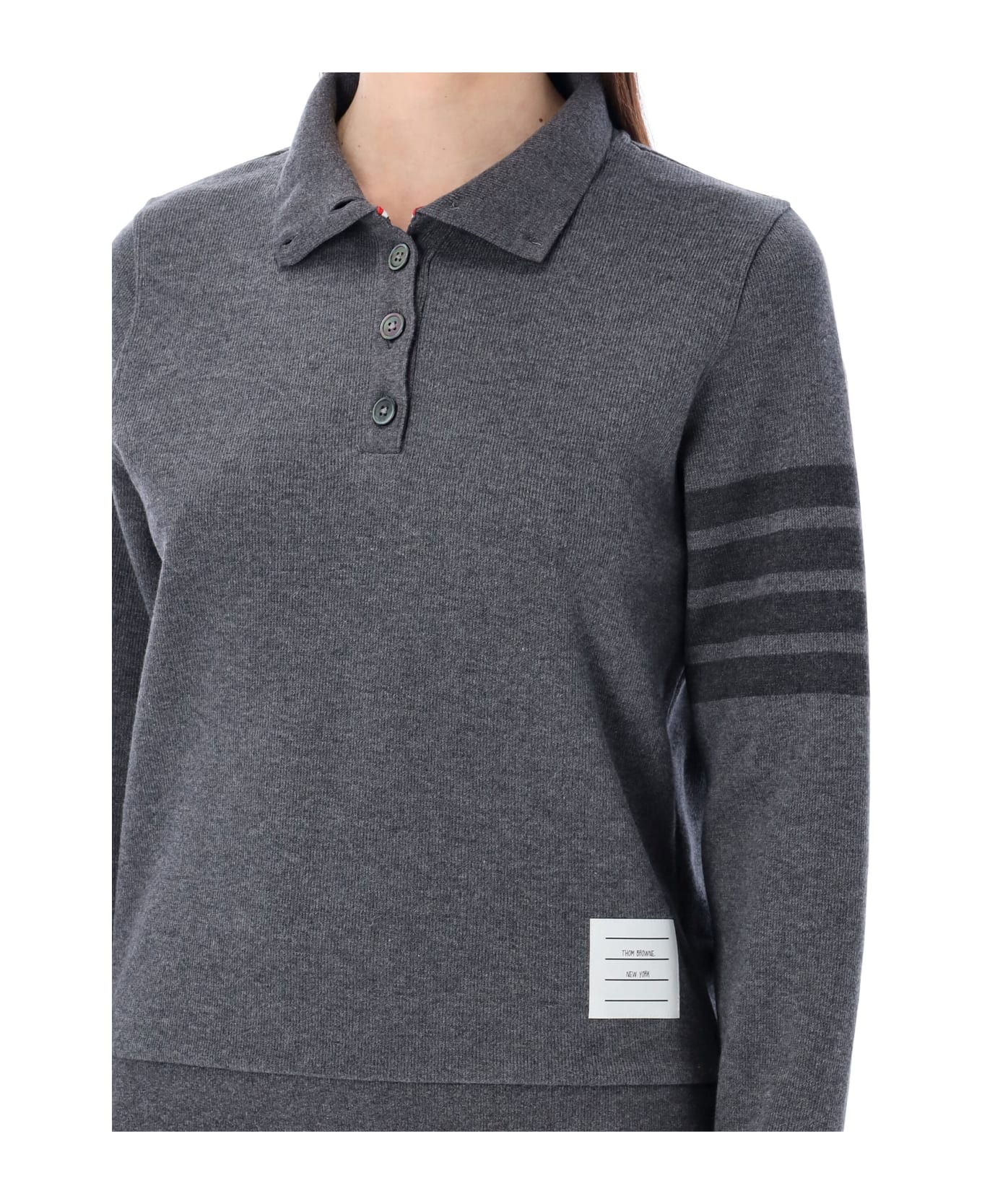 Thom Browne Funnel Neck Pullover With Tonal Bars - Grey ニットウェア