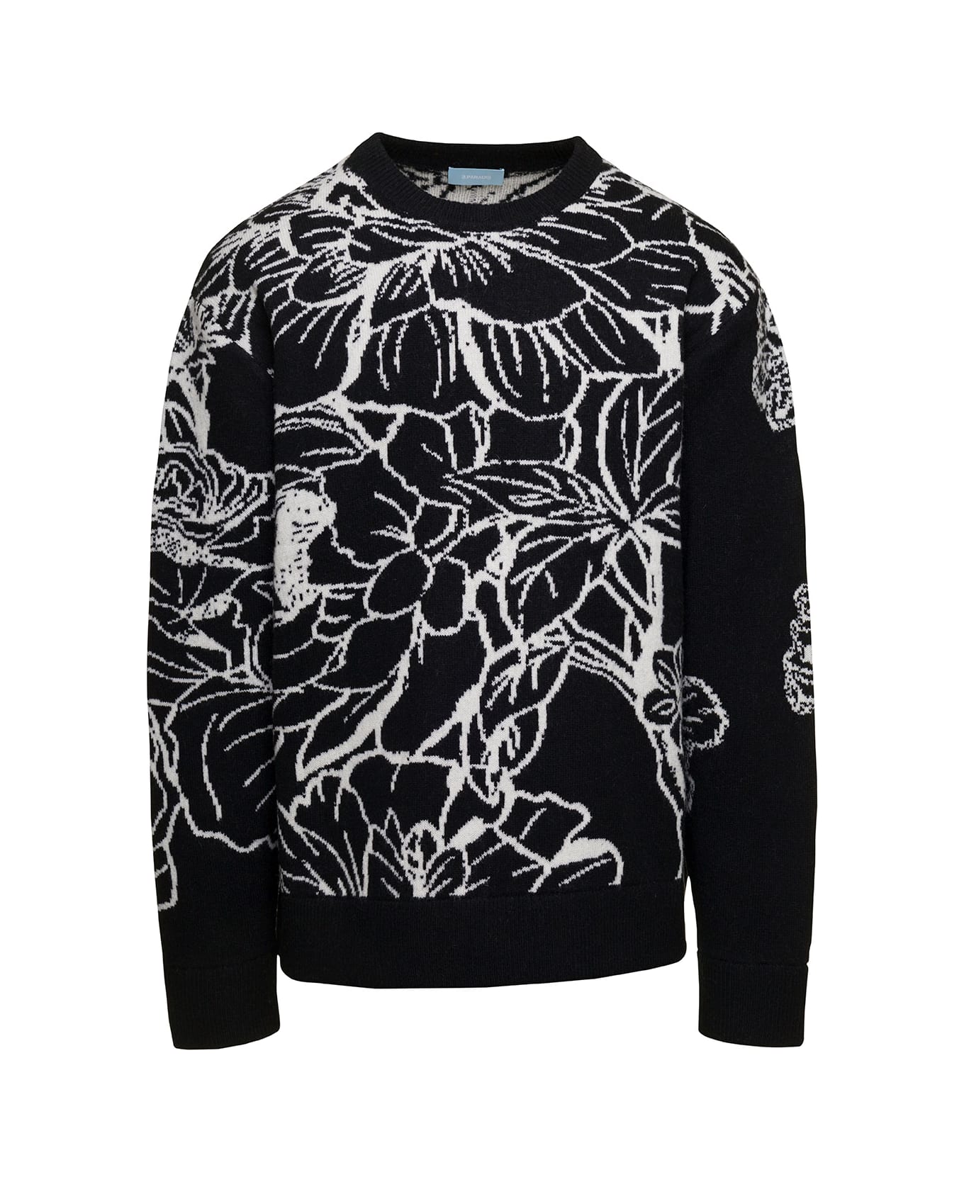 3.Paradis Knit Crewneck Sweater Flowers - Black