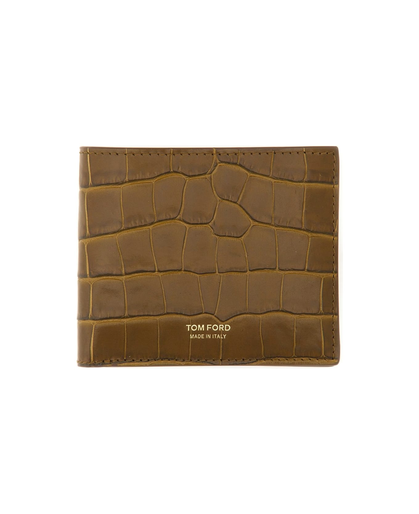 Tom Ford Embossed Bi-fold Wallet - khaki