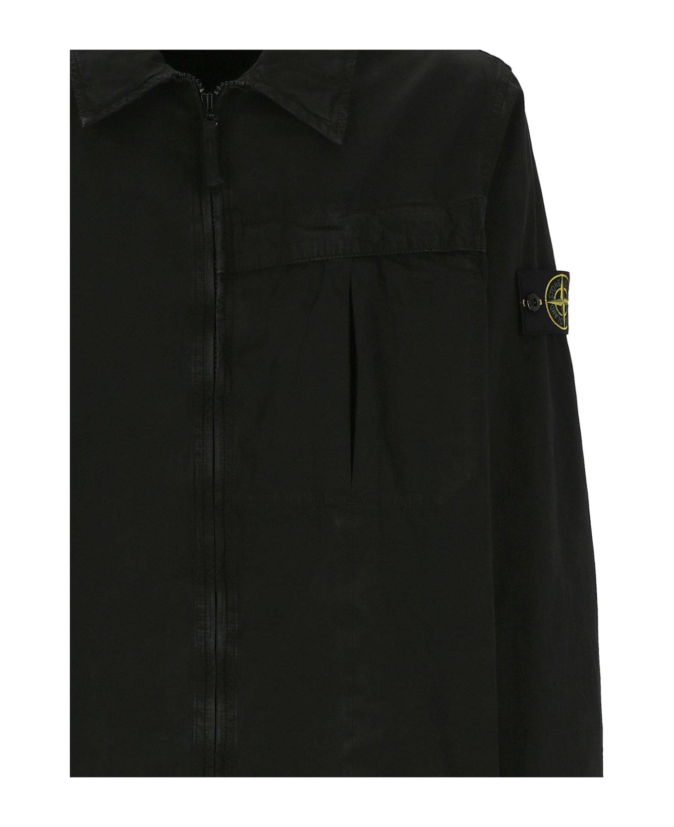 Stone Island Zip-up Long-sleeved Shirt - Black